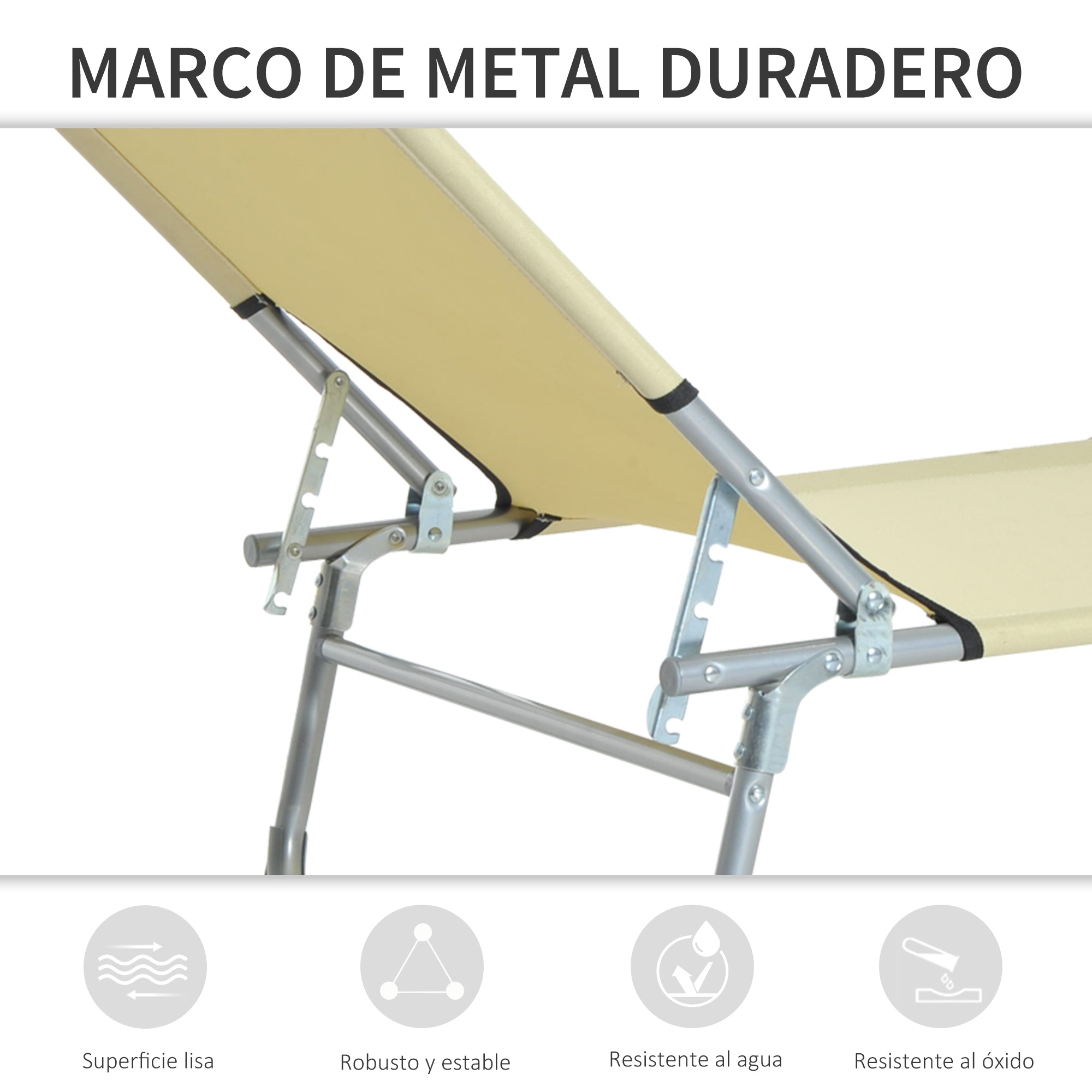 Folding Camping Bed Lounge Chair with 4-Level Adjustable Backrest 120kg Weight Capacity for Beach Garden Pool Hiking 187x58x28 cm Beige