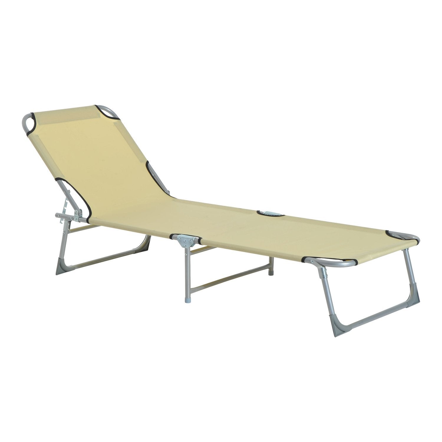 Folding Camping Bed Lounge Chair with 4-Level Adjustable Backrest 120kg Weight Capacity for Beach Garden Pool Hiking 187x58x28 cm Beige