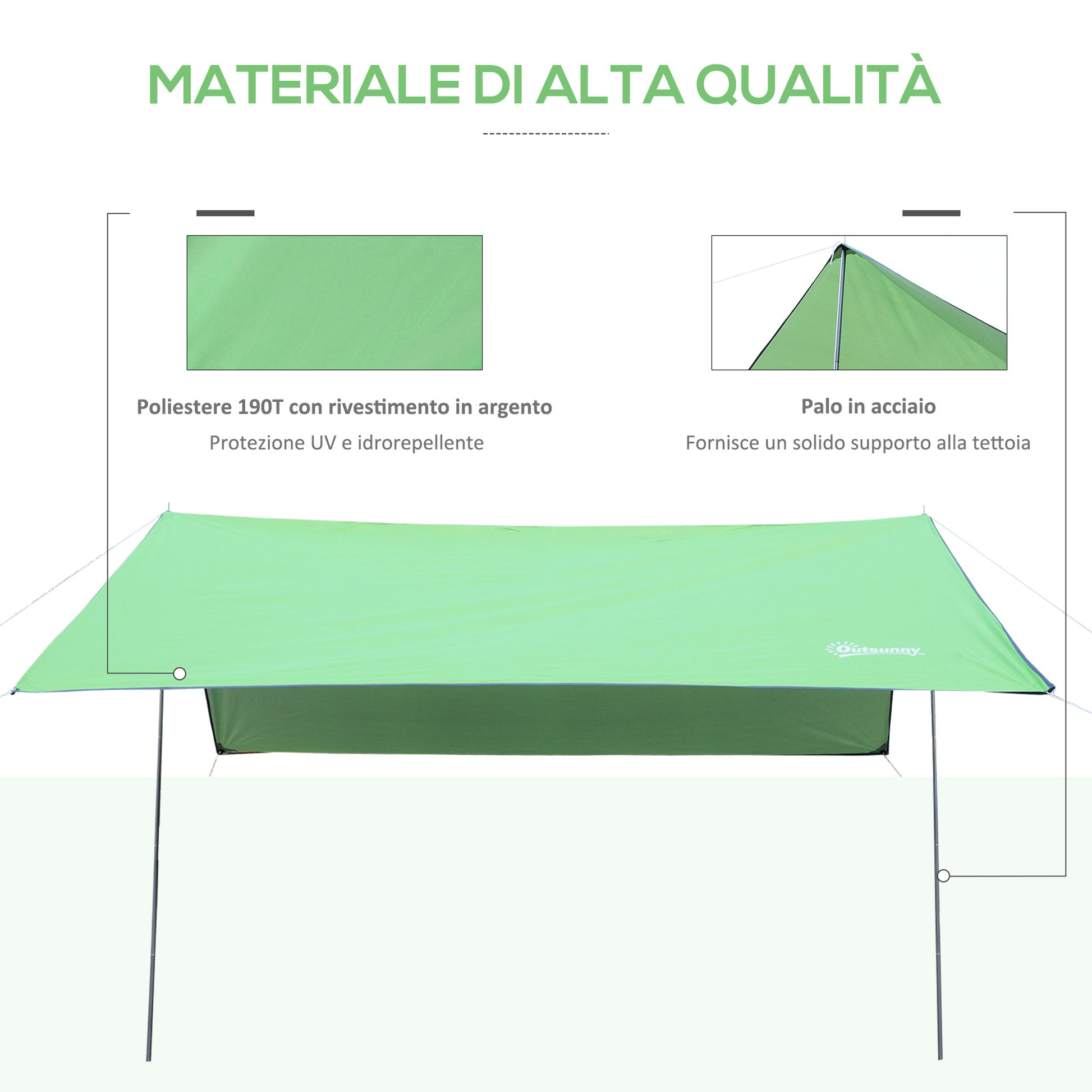 Portable Green 3x3m Double Beach Tent, UV Protection, Parasol Awning for Camping, Picnic, Waterproof Shade Tarp with Carrying Bag