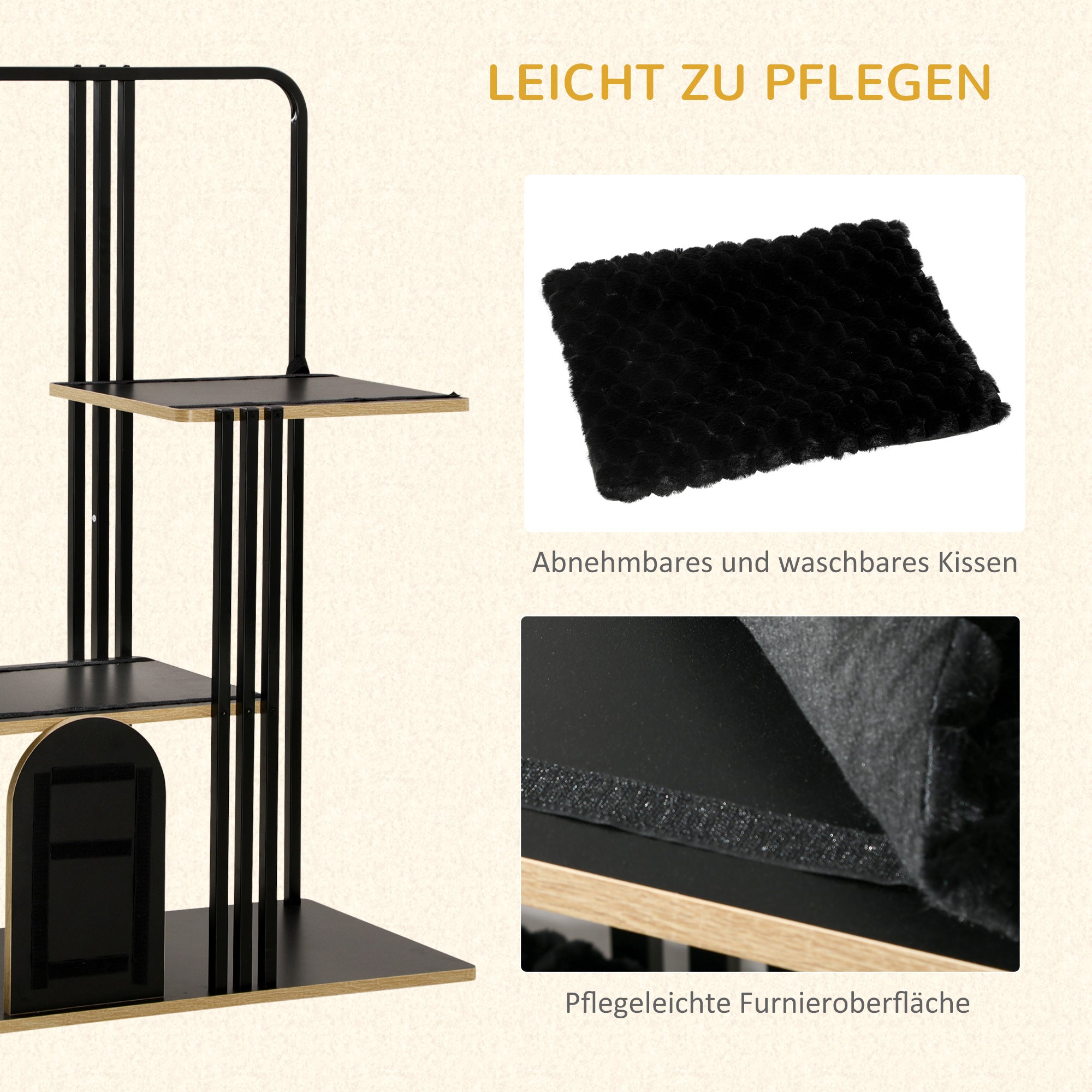 Cat Tree 128 cm Cat Scratching Tree with Cushions Climbing Tree with Scratching Board, Cat Scratcher with 2 Platforms, Cat Furniture, Steel, Black