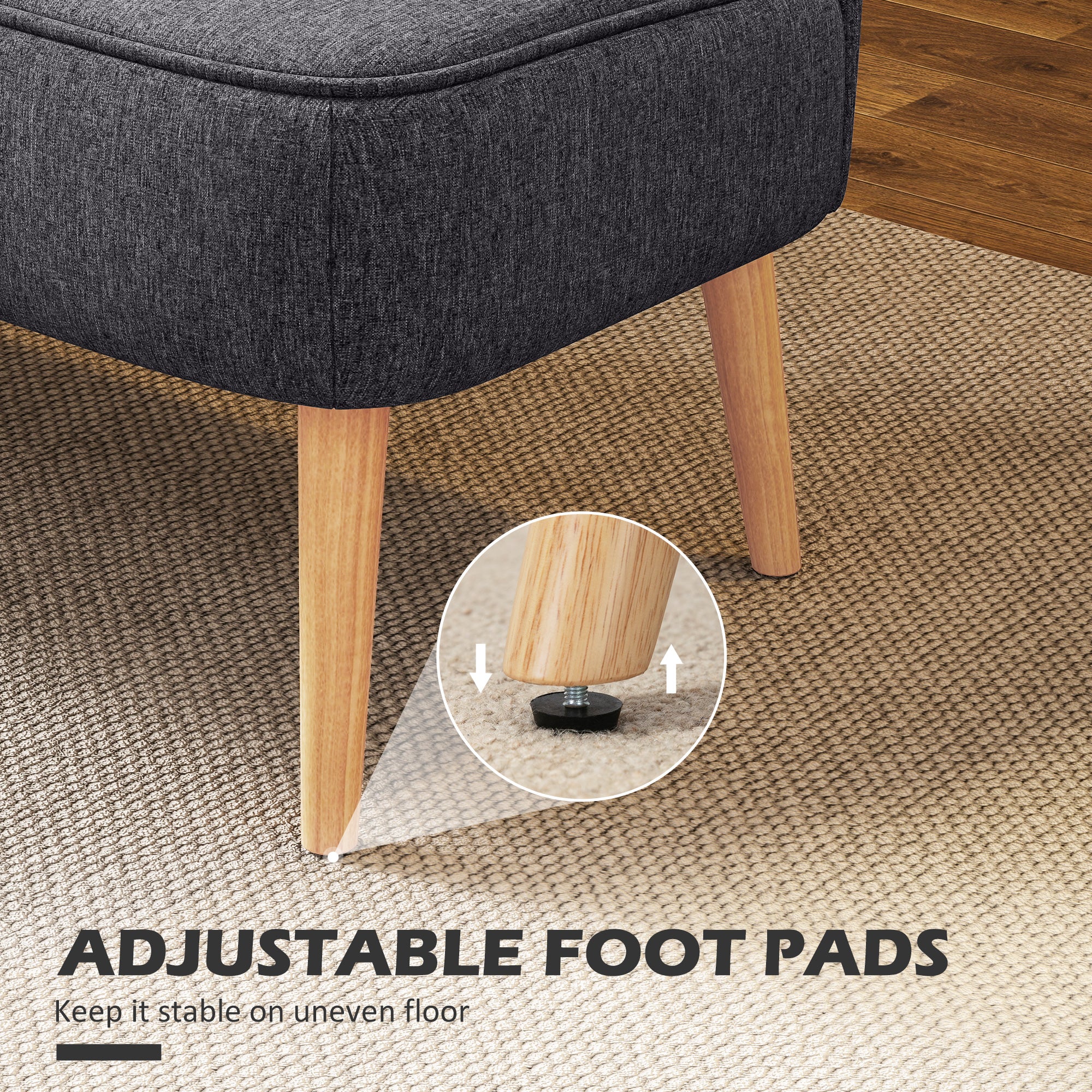 2-Seater Loveseat – Compact Linen-Look Upholstered Sofa for Living Room, Bedroom, Small Spaces, Dark Gray (46.1 x 22.2 x 30.3 in / 117 x 56.5 x 77 cm)