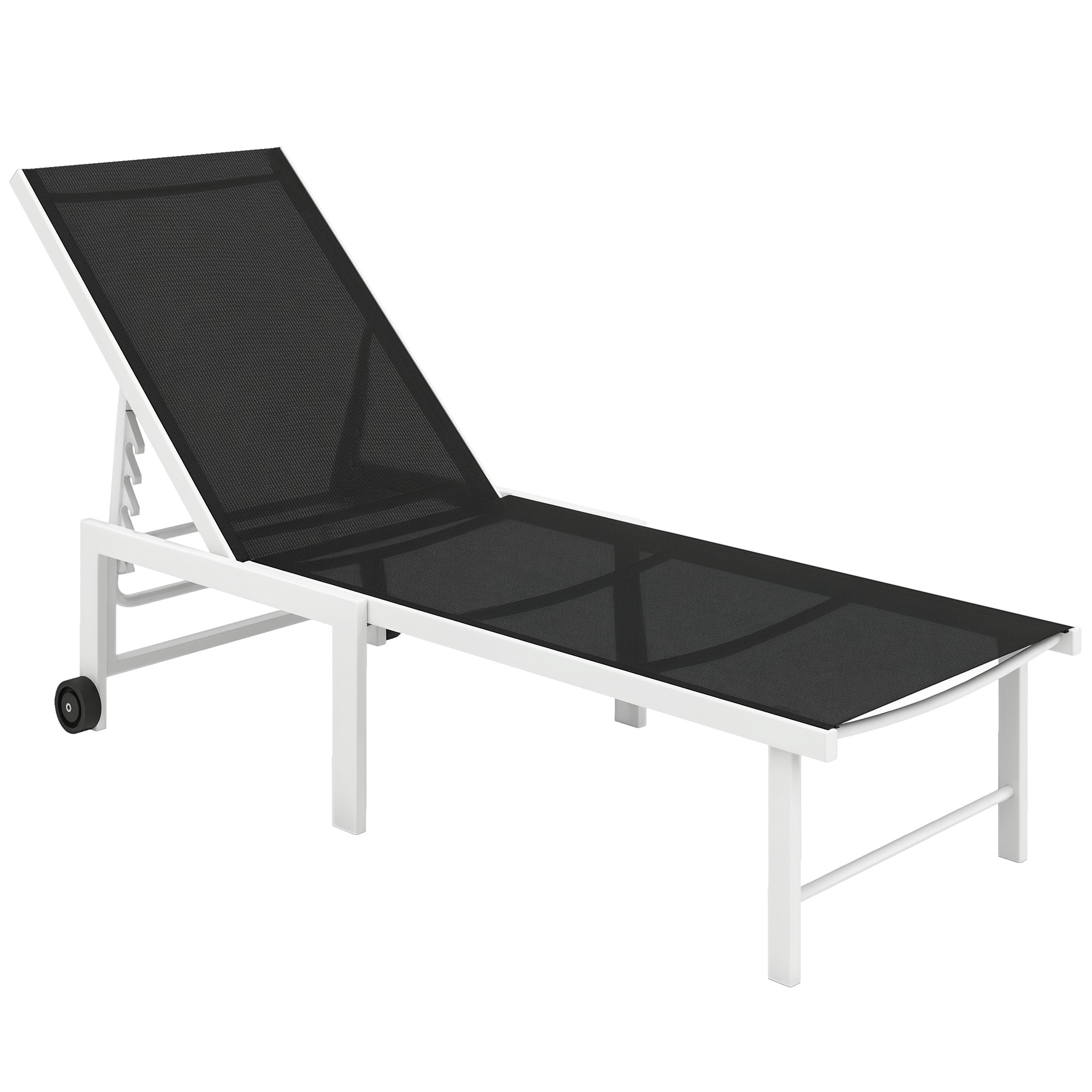 Reclining Sun Lounger Garden Sun Lounger with Wheels Adjustable Backrest in 5 Levels and Steel Structure Load 120 kg for Patio Terrace Balcony 166x60x84 cm Gray