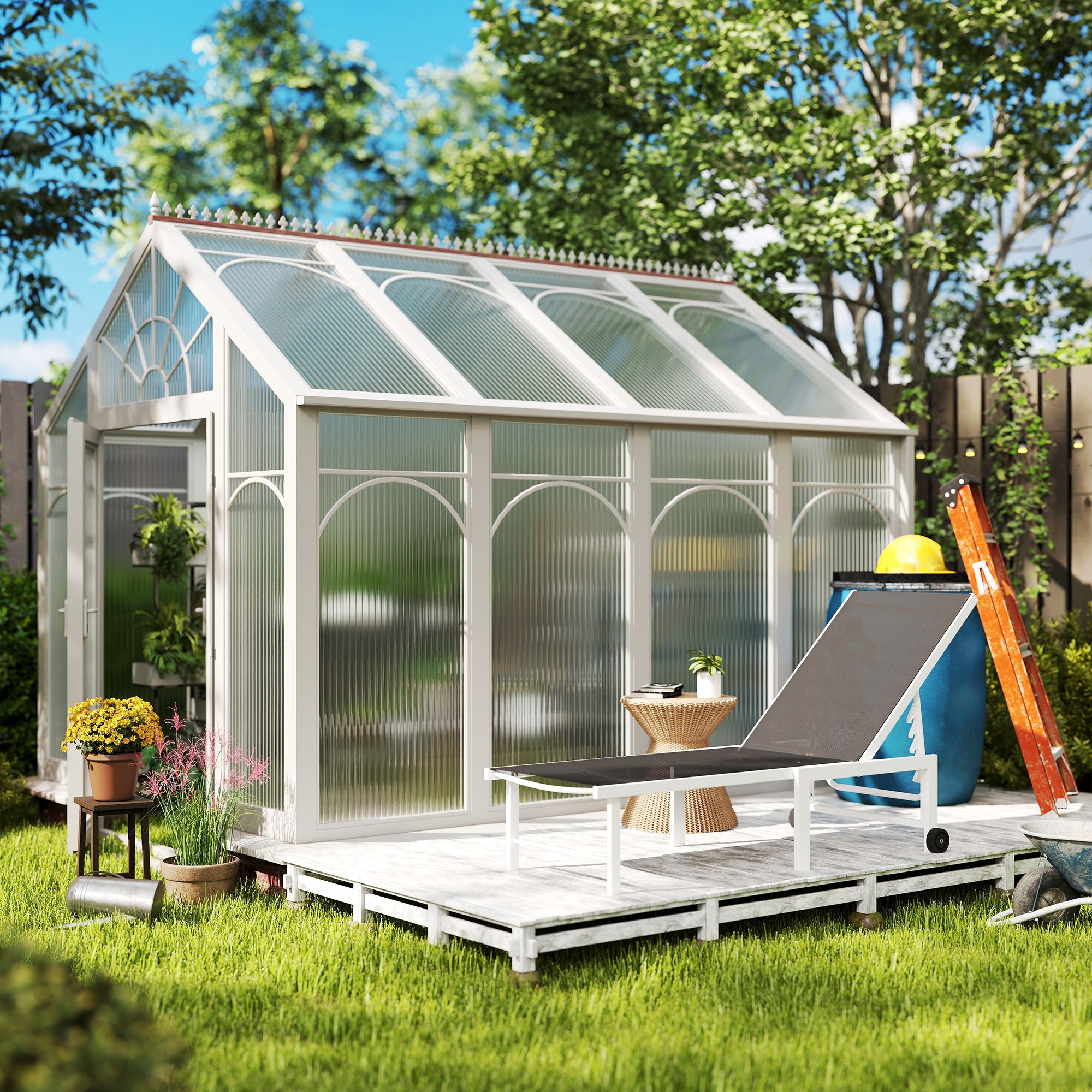 Reclining Sun Lounger Garden Sun Lounger with Wheels Adjustable Backrest in 5 Levels and Steel Structure Load 120 kg for Patio Terrace Balcony 166x60x84 cm Gray