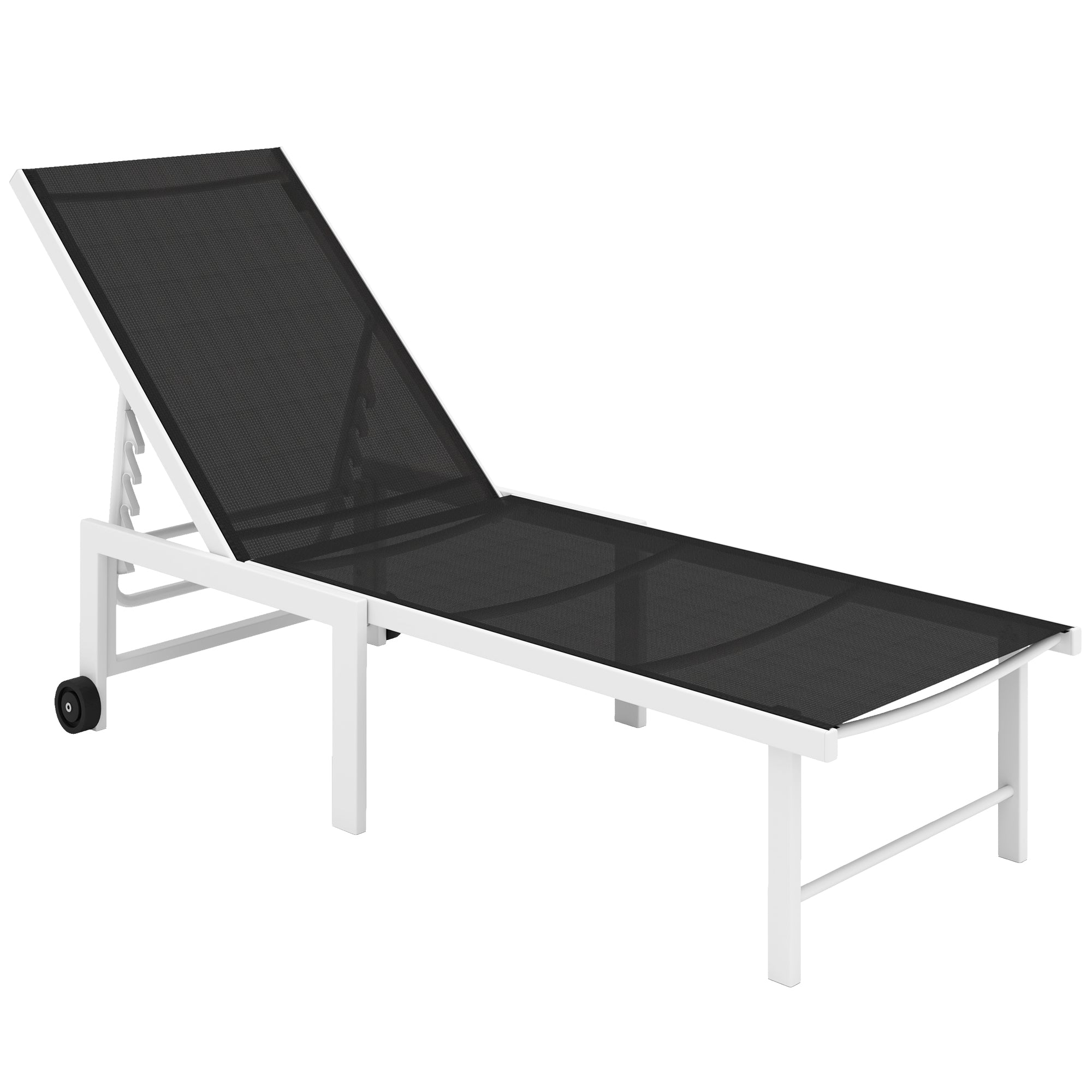 Reclining Sun Lounger Garden Sun Lounger with Wheels Adjustable Backrest in 5 Levels and Steel Structure Load 120 kg for Patio Terrace Balcony 166x60x84 cm Gray