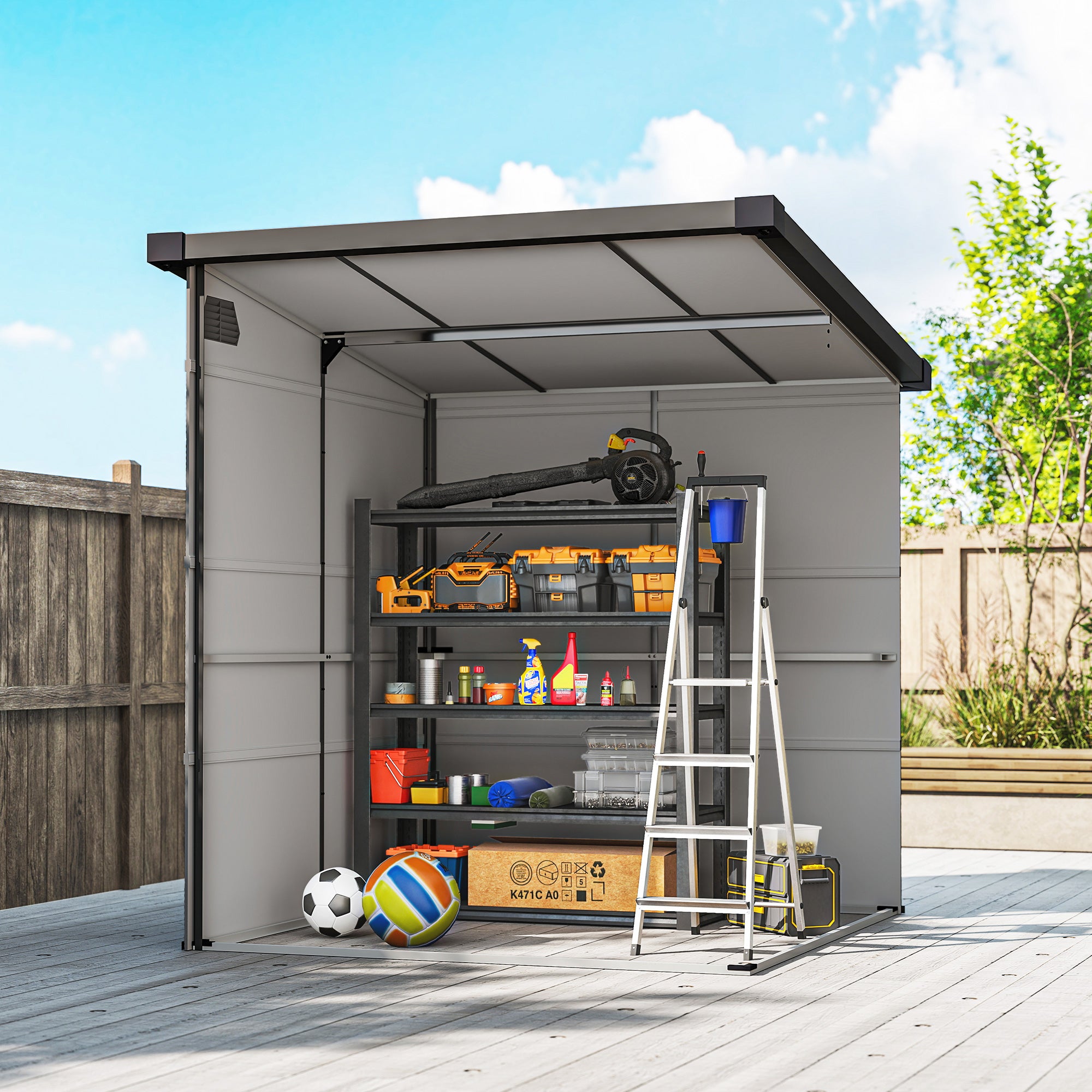 Plastic Shed 3.24m³ 190x191x215cm Tool Shed with Pent Roof, Lockable Door, Weatherproof Garden House, Outdoor Storage Cabinet for Backyard, Exterior, Light Grey