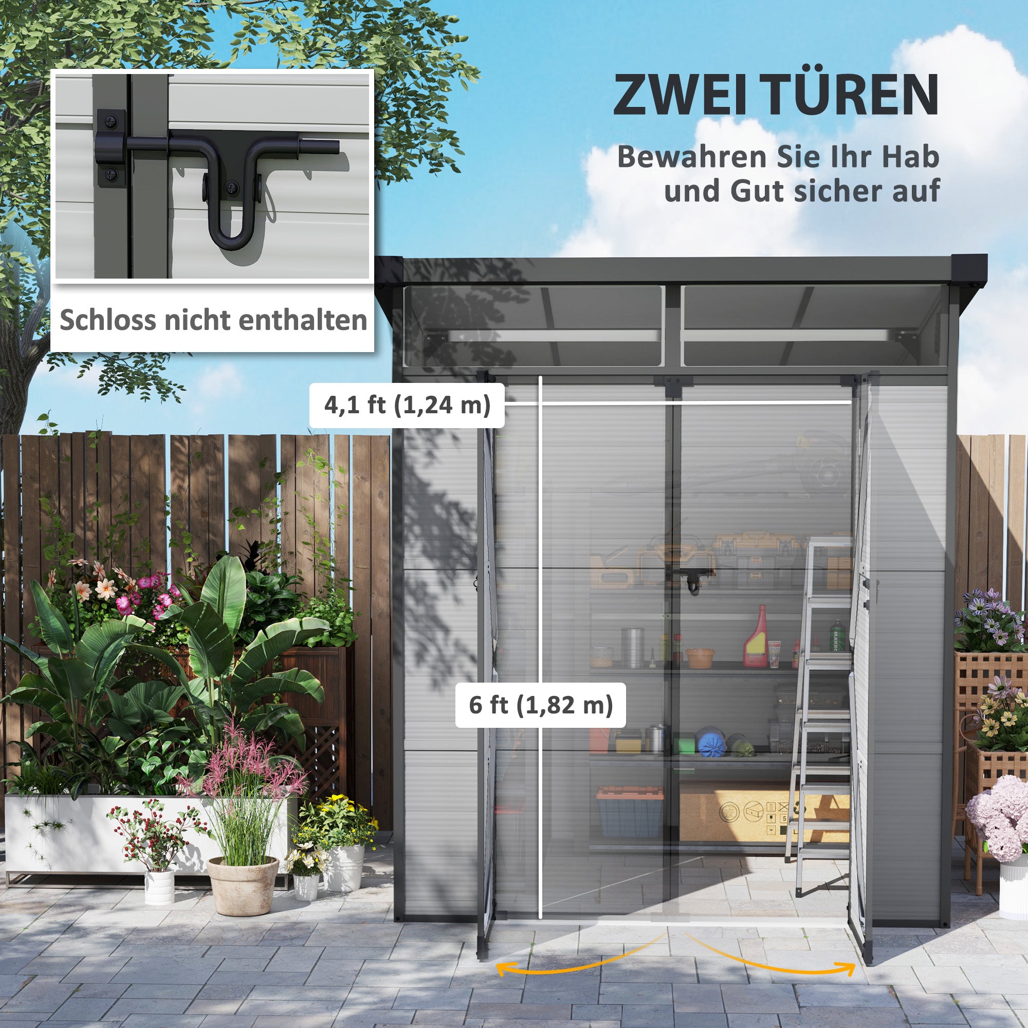 Plastic Shed 3.24m³ 190x191x215cm Tool Shed with Pent Roof, Lockable Door, Weatherproof Garden House, Outdoor Storage Cabinet for Backyard, Exterior, Light Grey