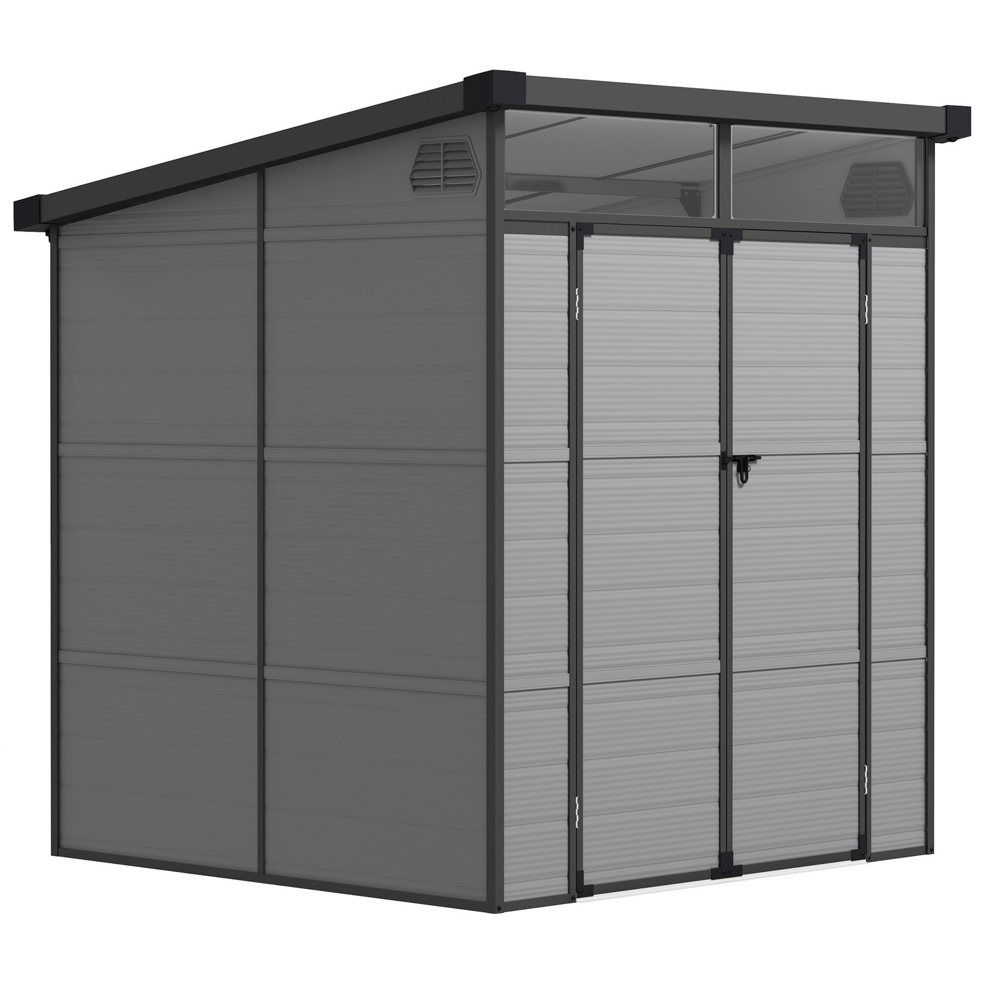 Plastic Shed 3.24m³ 190x191x215cm Tool Shed with Pent Roof, Lockable Door, Weatherproof Garden House, Outdoor Storage Cabinet for Backyard, Exterior, Light Grey