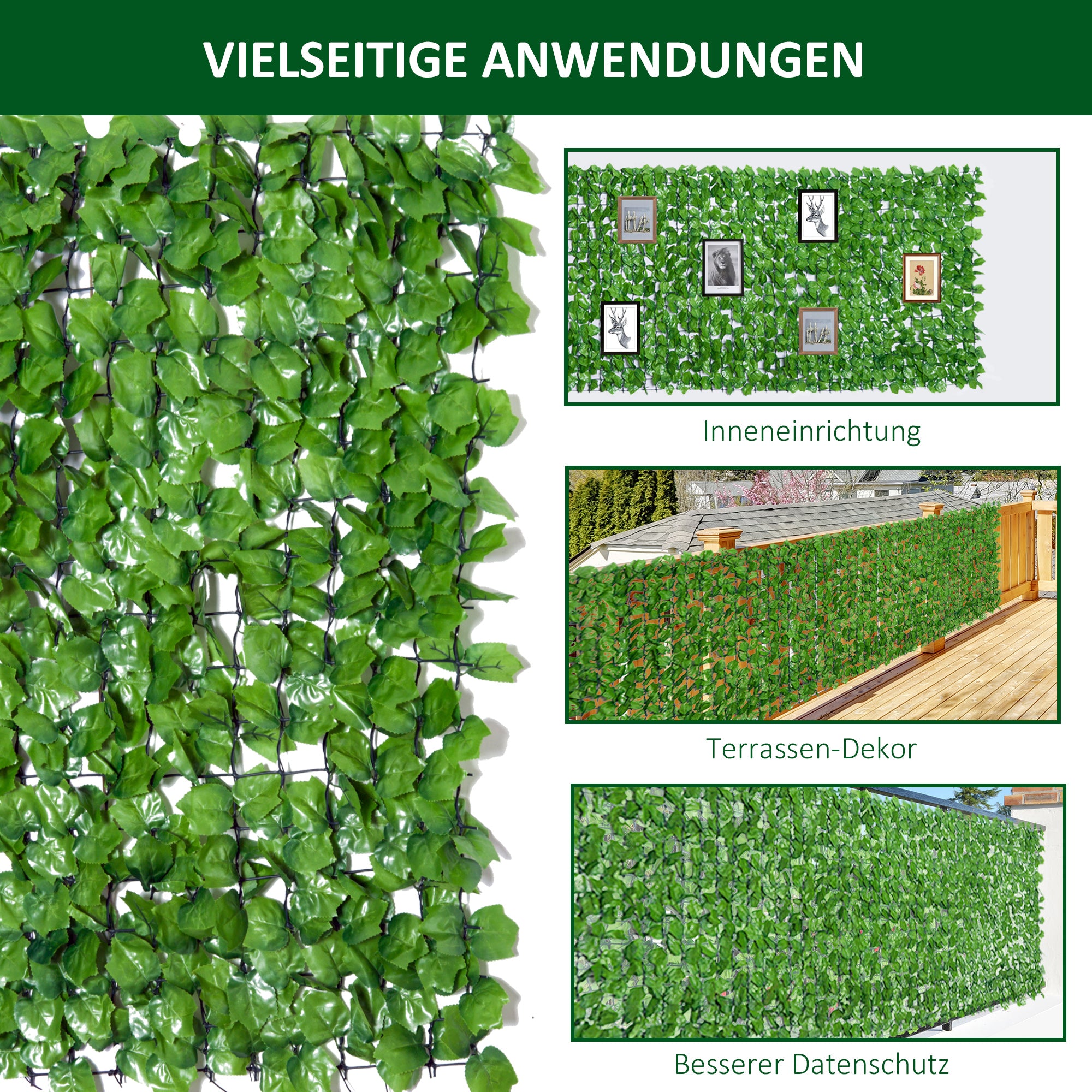 Artificial Hedge Privacy Screen, UV Protected Privacy Screen, Green Balcony Privacy Screen, Fence Privacy Screen with Leaves, Hedge Fence, Wall Artificial 300 x 100 cm for Garden Wedding