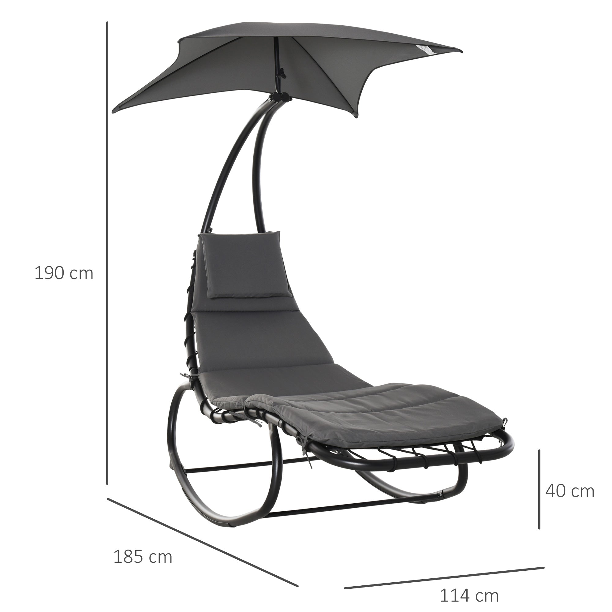 Rocking Sun Lounger Rocking Chair Recliner with Canopy Garden Balcony Office Dark Gray 185 x 114 x 190 cm