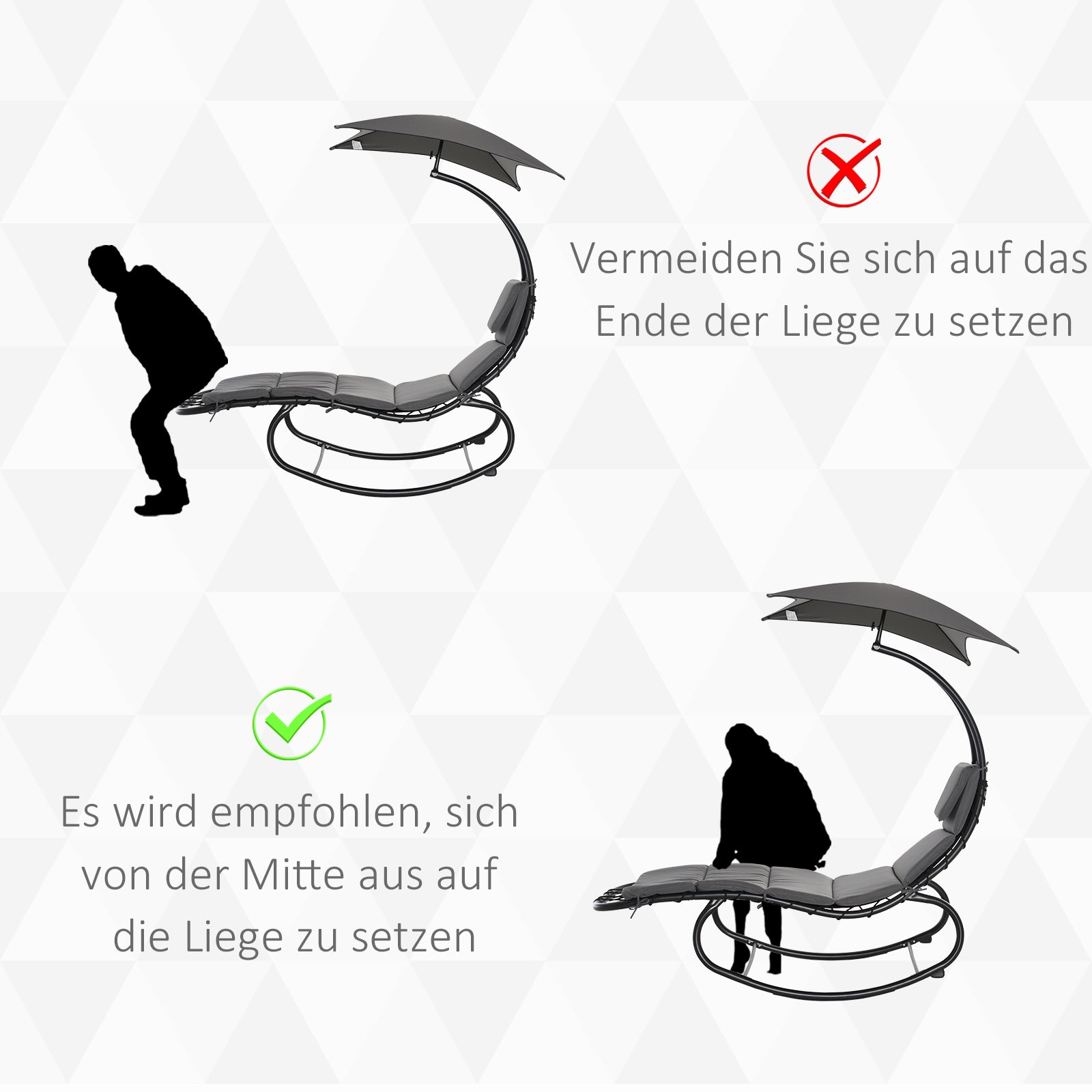 Rocking Sun Lounger Rocking Chair Recliner with Canopy Garden Balcony Office Dark Gray 185 x 114 x 190 cm