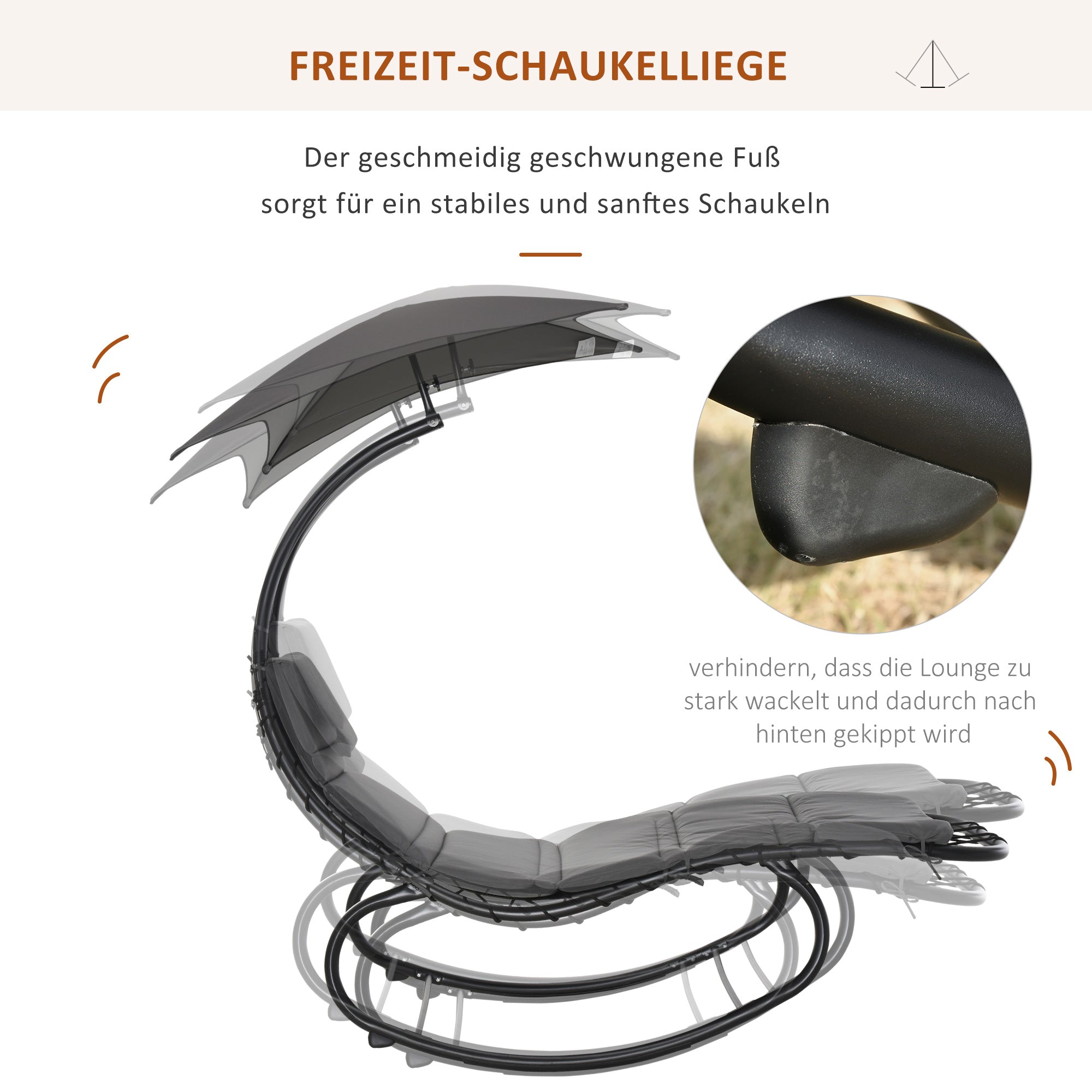 Rocking Sun Lounger Rocking Chair Recliner with Canopy Garden Balcony Office Dark Gray 185 x 114 x 190 cm