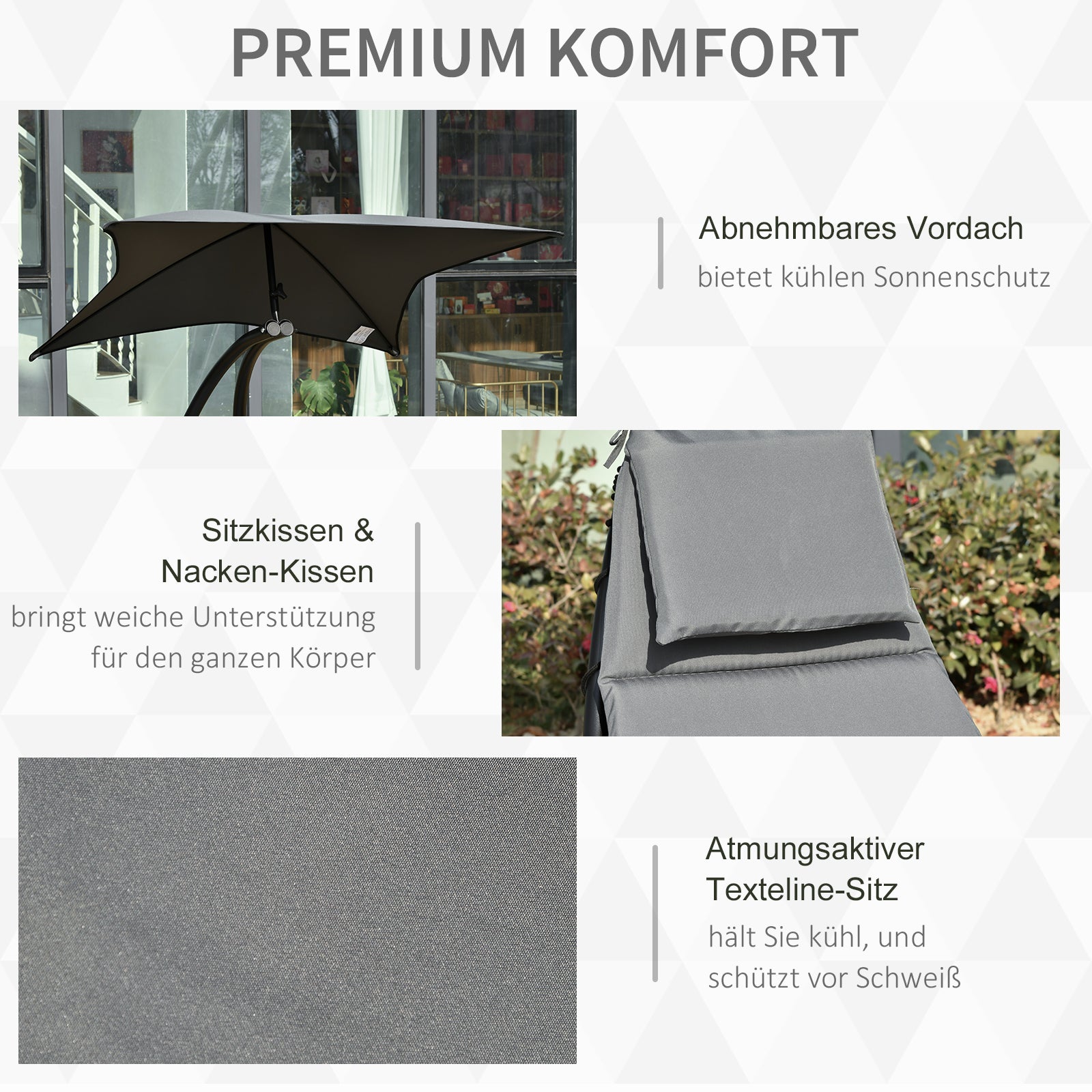 Rocking Sun Lounger Rocking Chair Recliner with Canopy Garden Balcony Office Dark Gray 185 x 114 x 190 cm