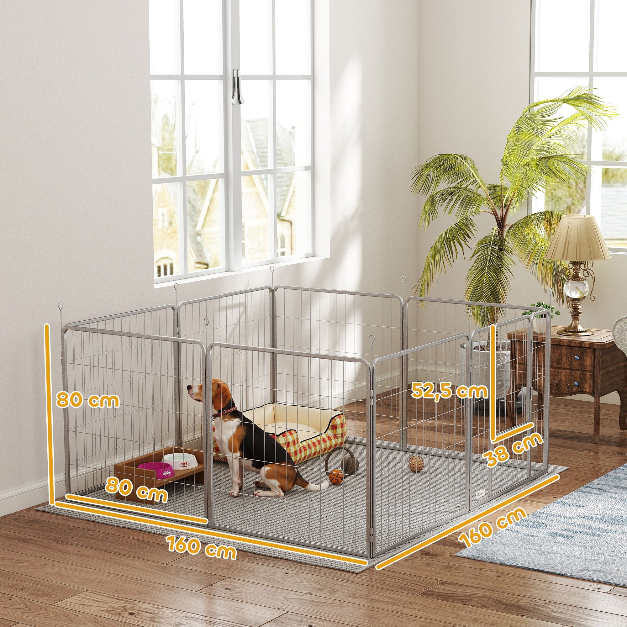 Puppy Playpen 8-Piece Puppy Play Area with 8 Grid Panels Door Ground Stakes Flexible Tarp Outdoor Playpen 80 cm High Dog Pen Pet Playpen For Dog Cat Puppy Outdoor Playpen