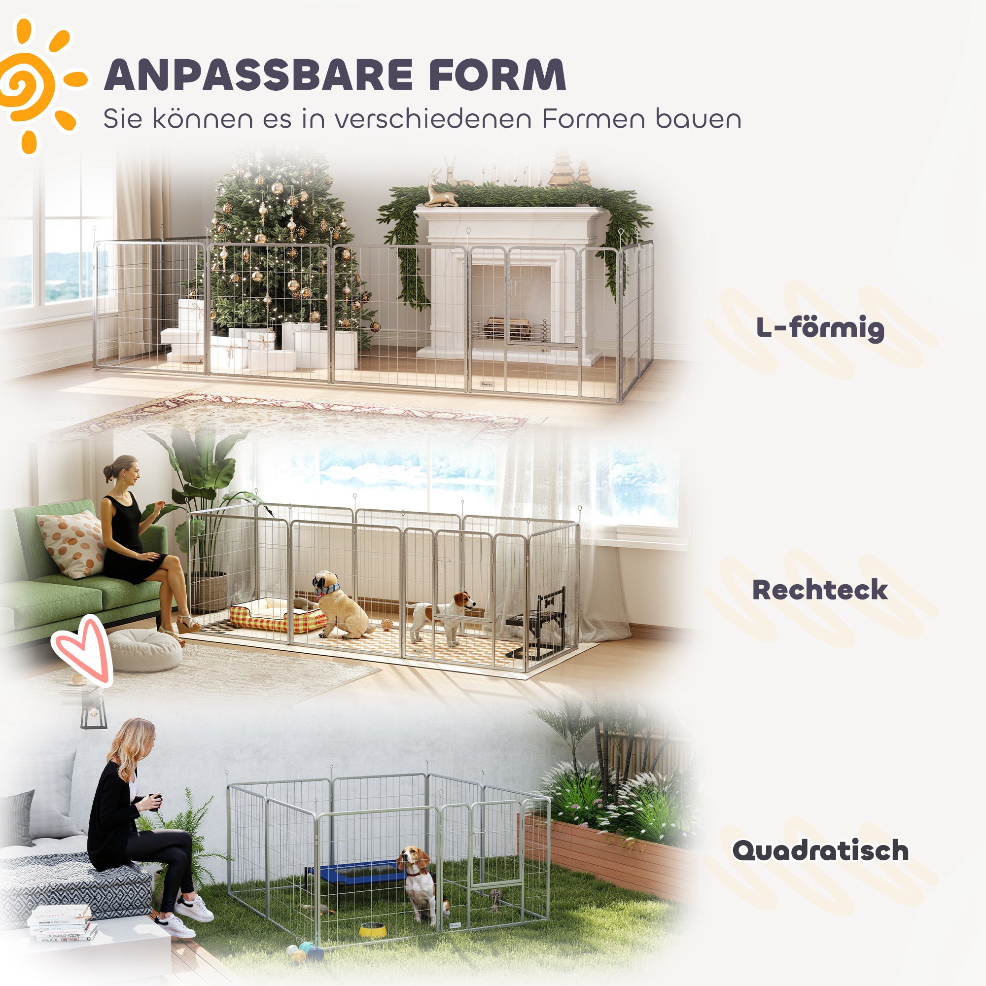 Puppy Playpen 8-Piece Puppy Play Area with 8 Grid Panels Door Ground Stakes Flexible Tarp Outdoor Playpen 80 cm High Dog Pen Pet Playpen For Dog Cat Puppy Outdoor Playpen