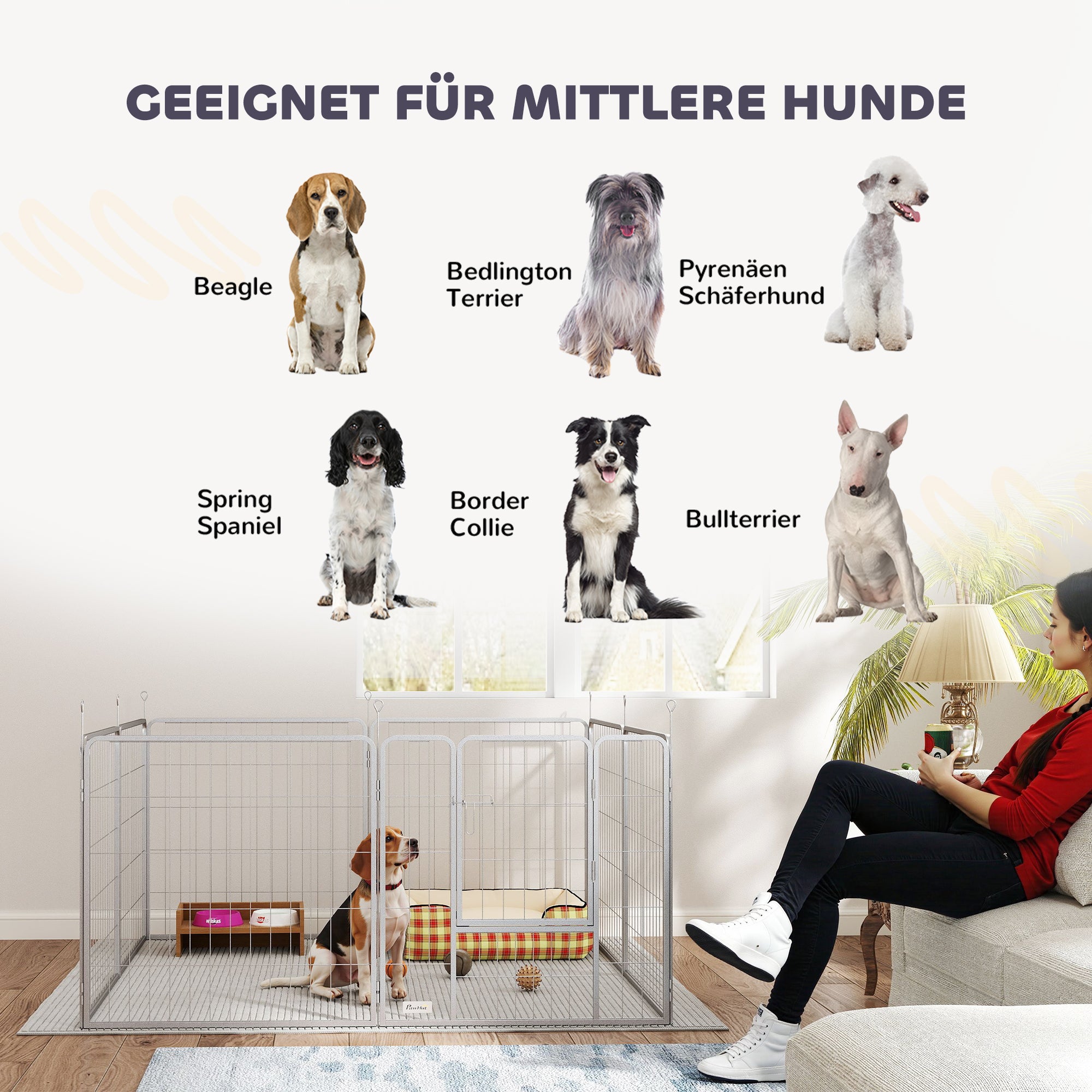 Puppy Playpen 8-Piece Puppy Play Area with 8 Grid Panels Door Ground Stakes Flexible Tarp Outdoor Playpen 80 cm High Dog Pen Pet Playpen For Dog Cat Puppy Outdoor Playpen