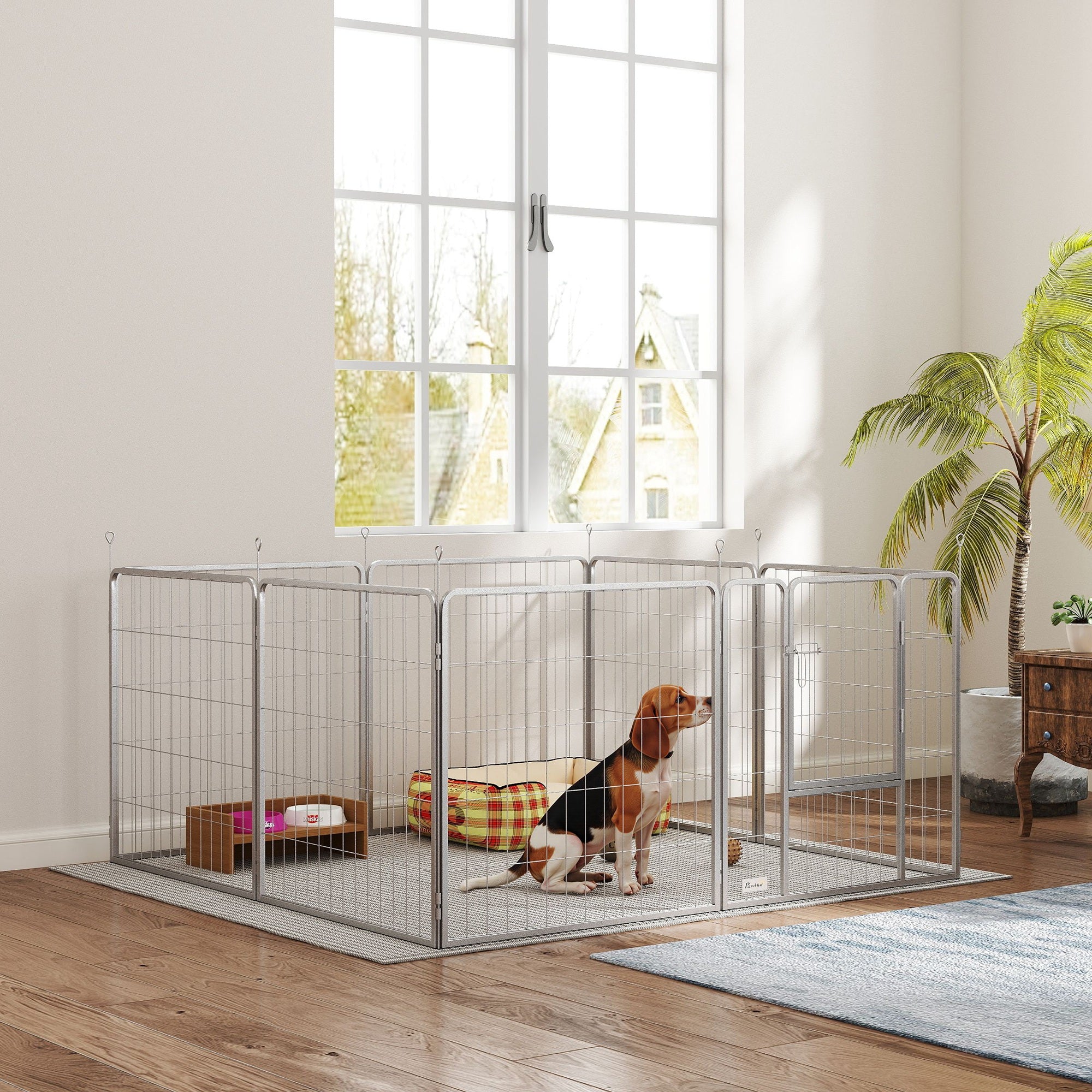 Puppy Playpen 8-Piece Puppy Play Area with 8 Grid Panels Door Ground Stakes Flexible Tarp Outdoor Playpen 80 cm High Dog Pen Pet Playpen For Dog Cat Puppy Outdoor Playpen