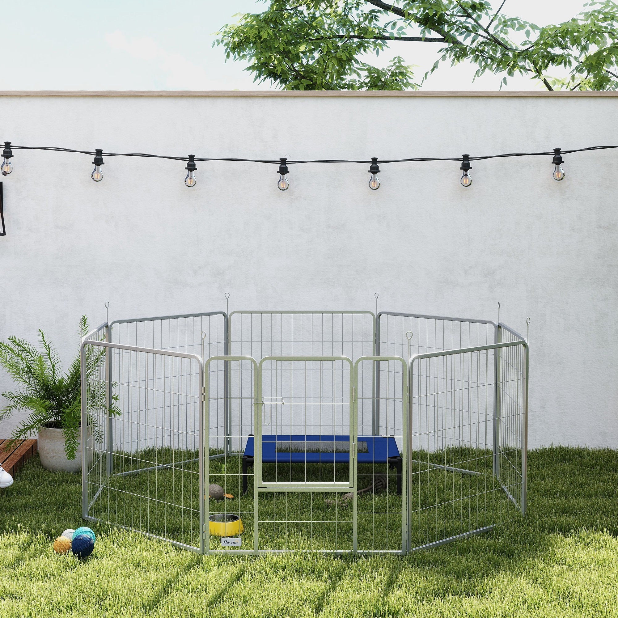Puppy Playpen 8-Piece Puppy Play Area with 8 Grid Panels Door Ground Stakes Flexible Tarp Outdoor Playpen 80 cm High Dog Pen Pet Playpen For Dog Cat Puppy Outdoor Playpen
