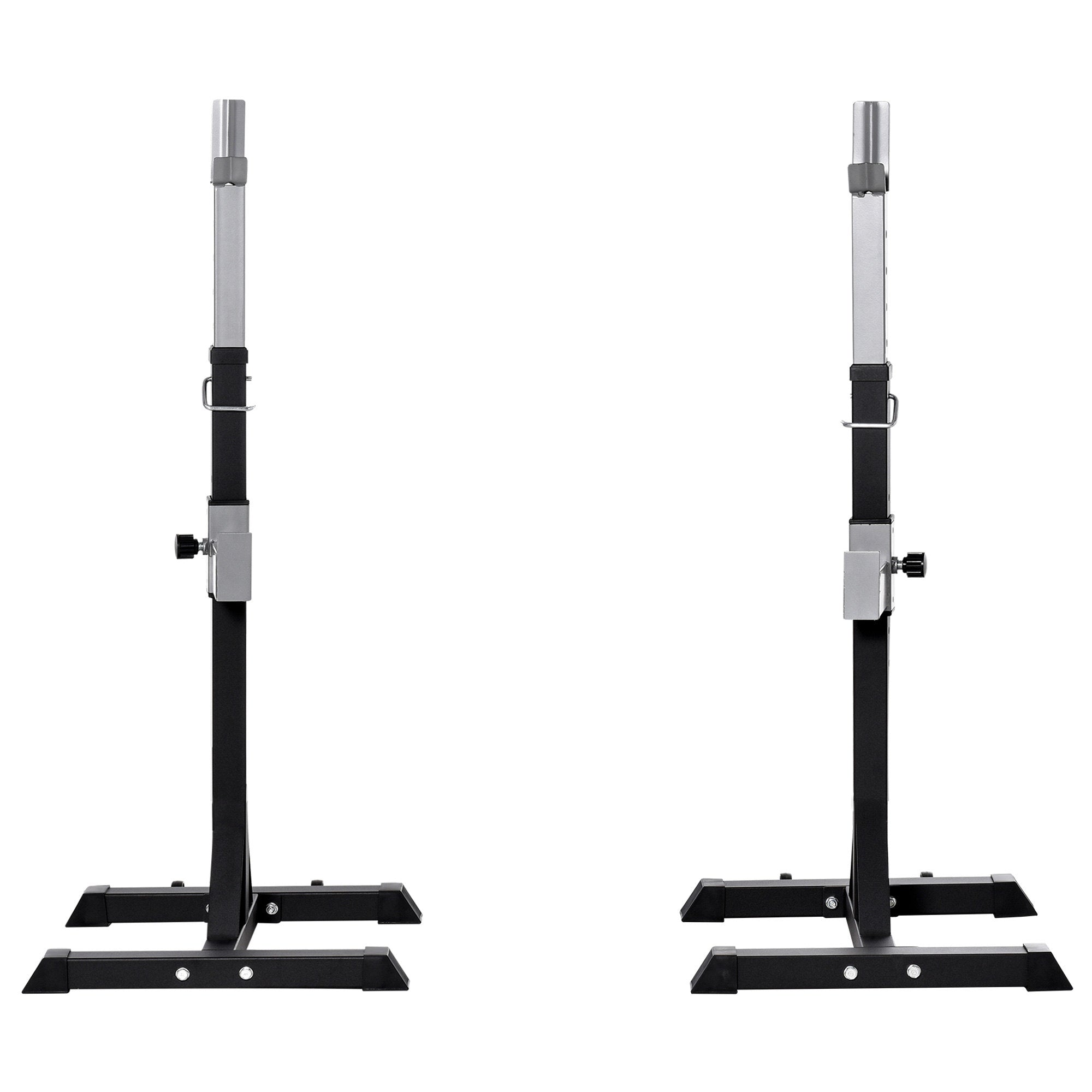 Set of 2 Steel Barbell Racks, 2 Hooks with Adjustable Height, 150kg Capacity, 55x57x105-170cm, Black