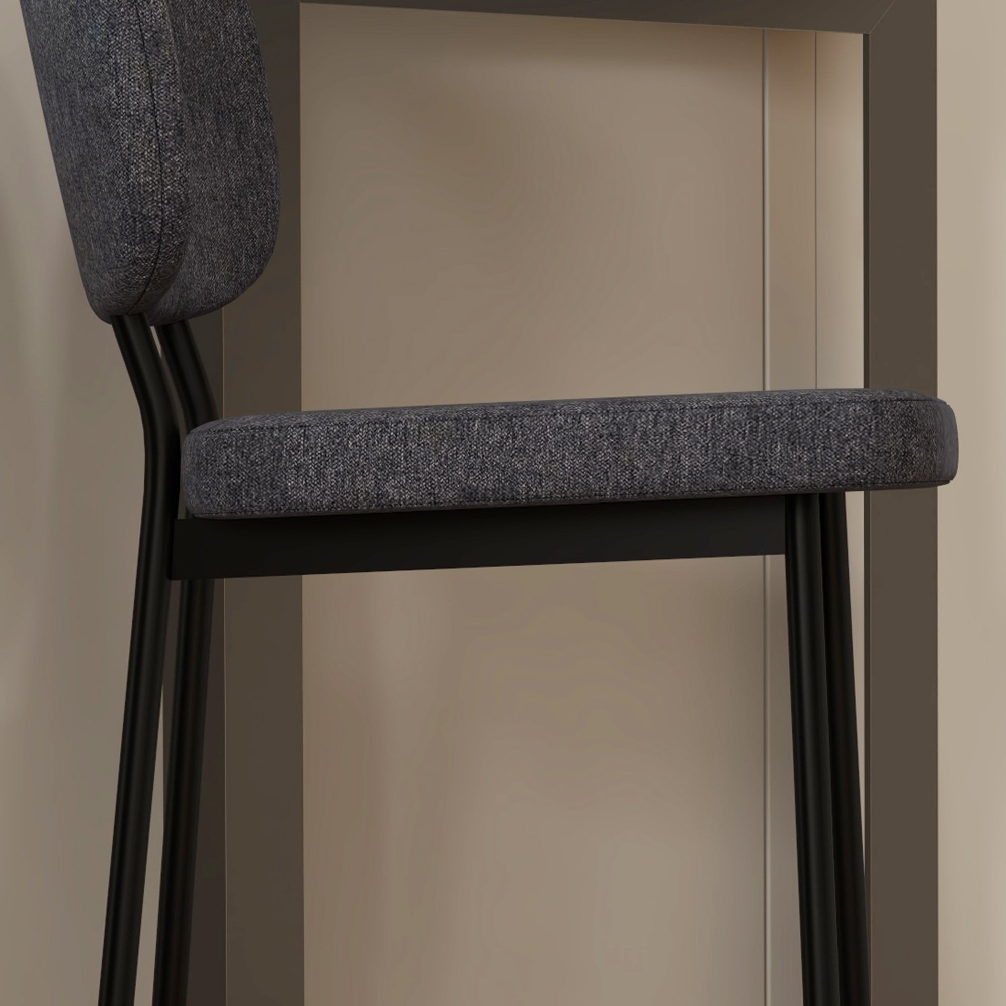 Set of 2 bar stools high chairs kitchen chairs with footrest and linen fabric backrest and steel dim. 41L x 46W x 90H cm gray