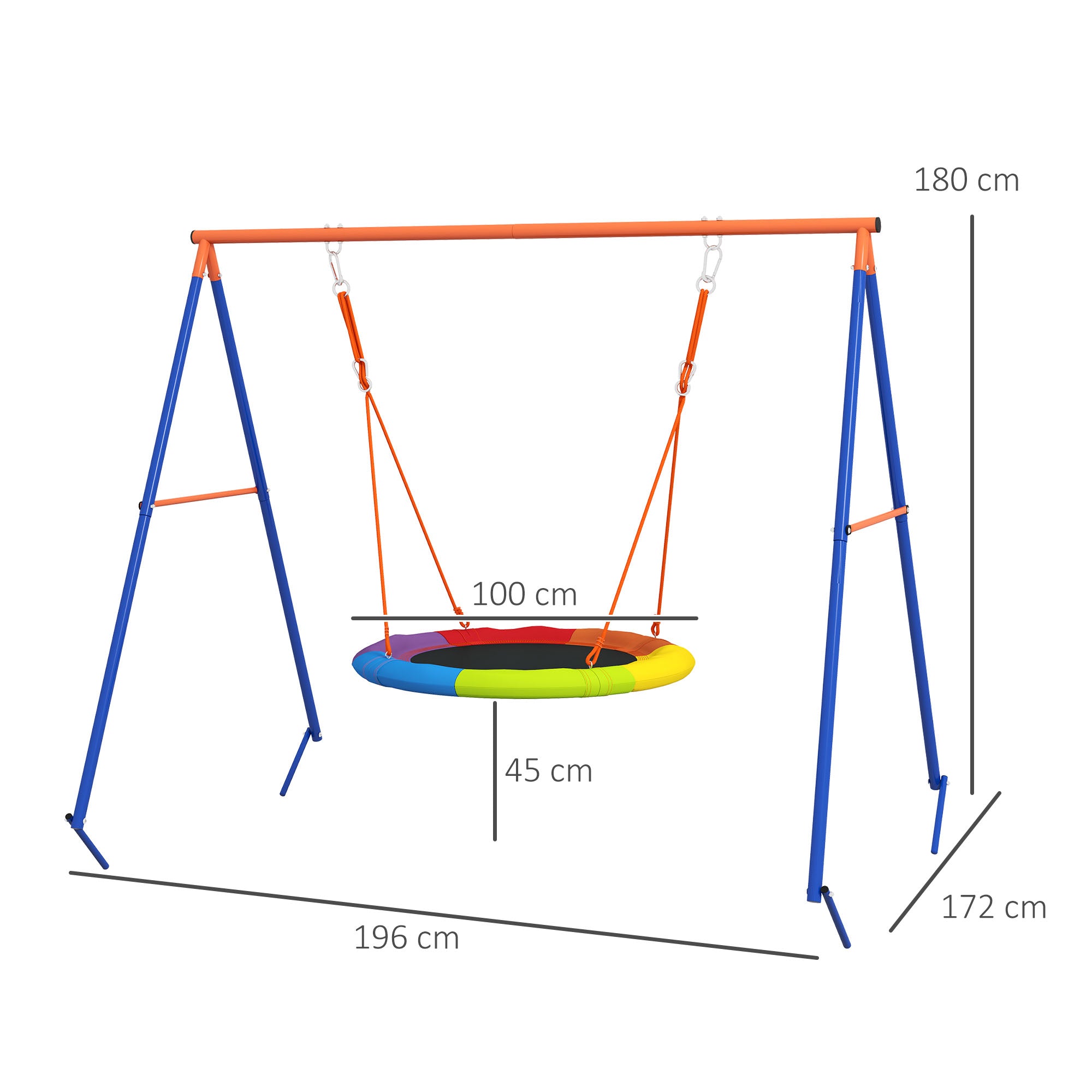 Garden Swing for Children, Nest Swing for 1-2 Children with Reinforced Metal A-Frame, 196x172x180cm, Multicolor