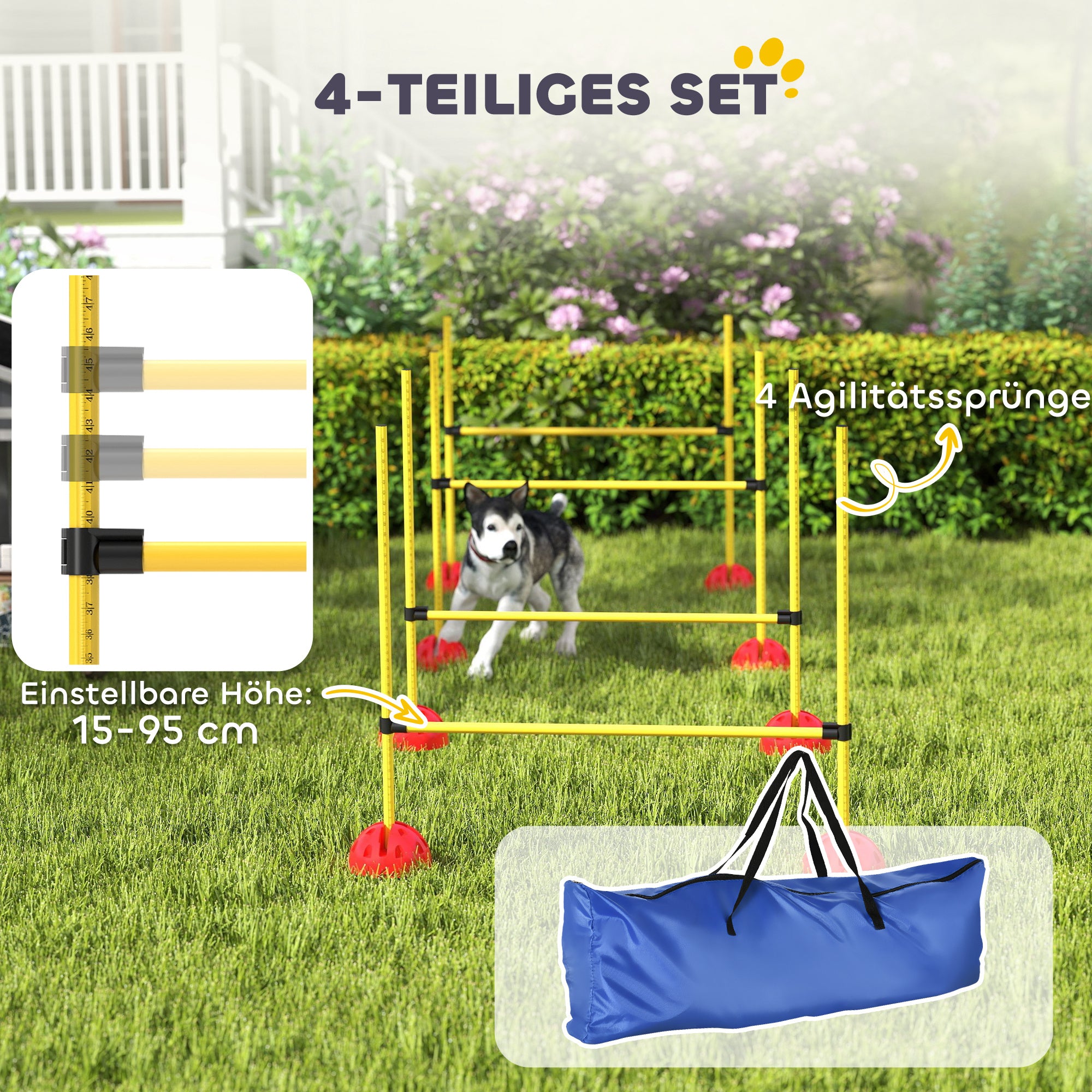 Agility Set Dogs 4-Piece Fillable Agility Equipment for Dog Training Adjustable Hurdles Set with Carrying Bag Training Accessories Coordination Training for Games Training