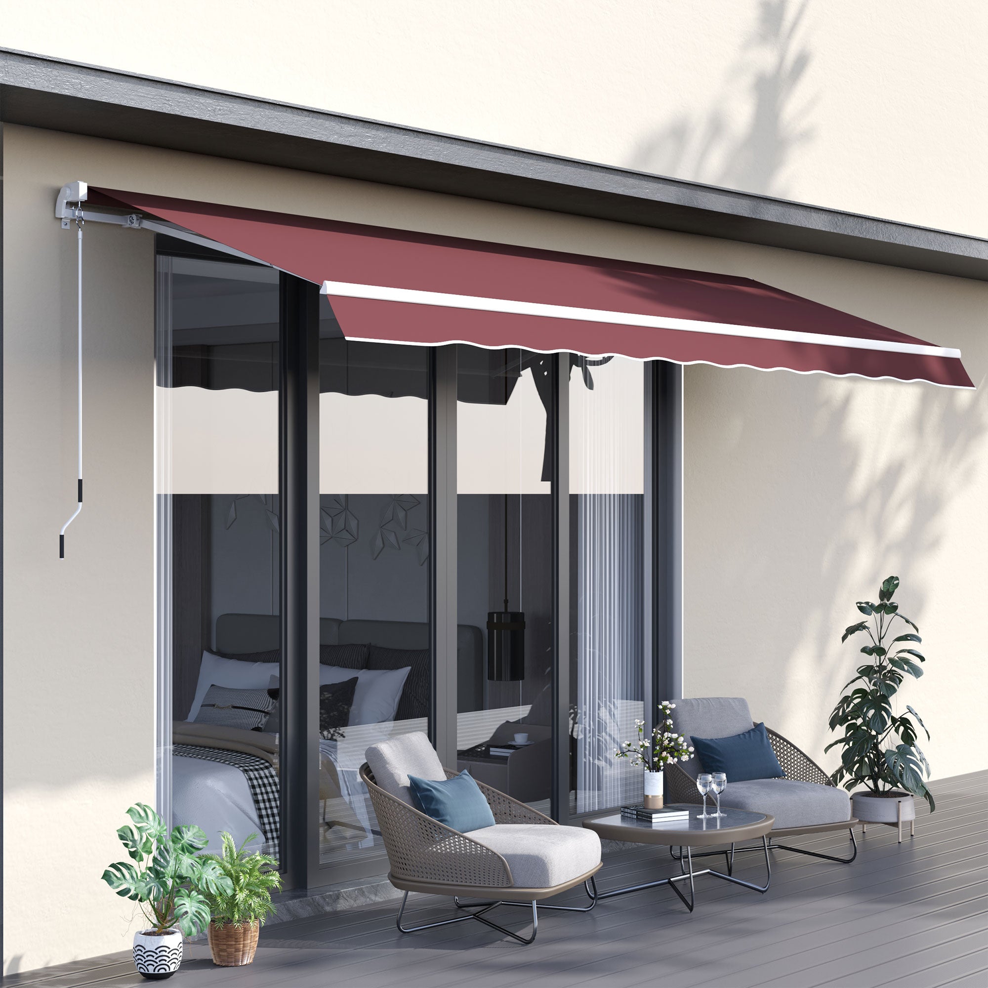 Retractable Manual Awning Adjustable Angle Aluminum Waterproof Polyester 3.5 x 2.5 m Red