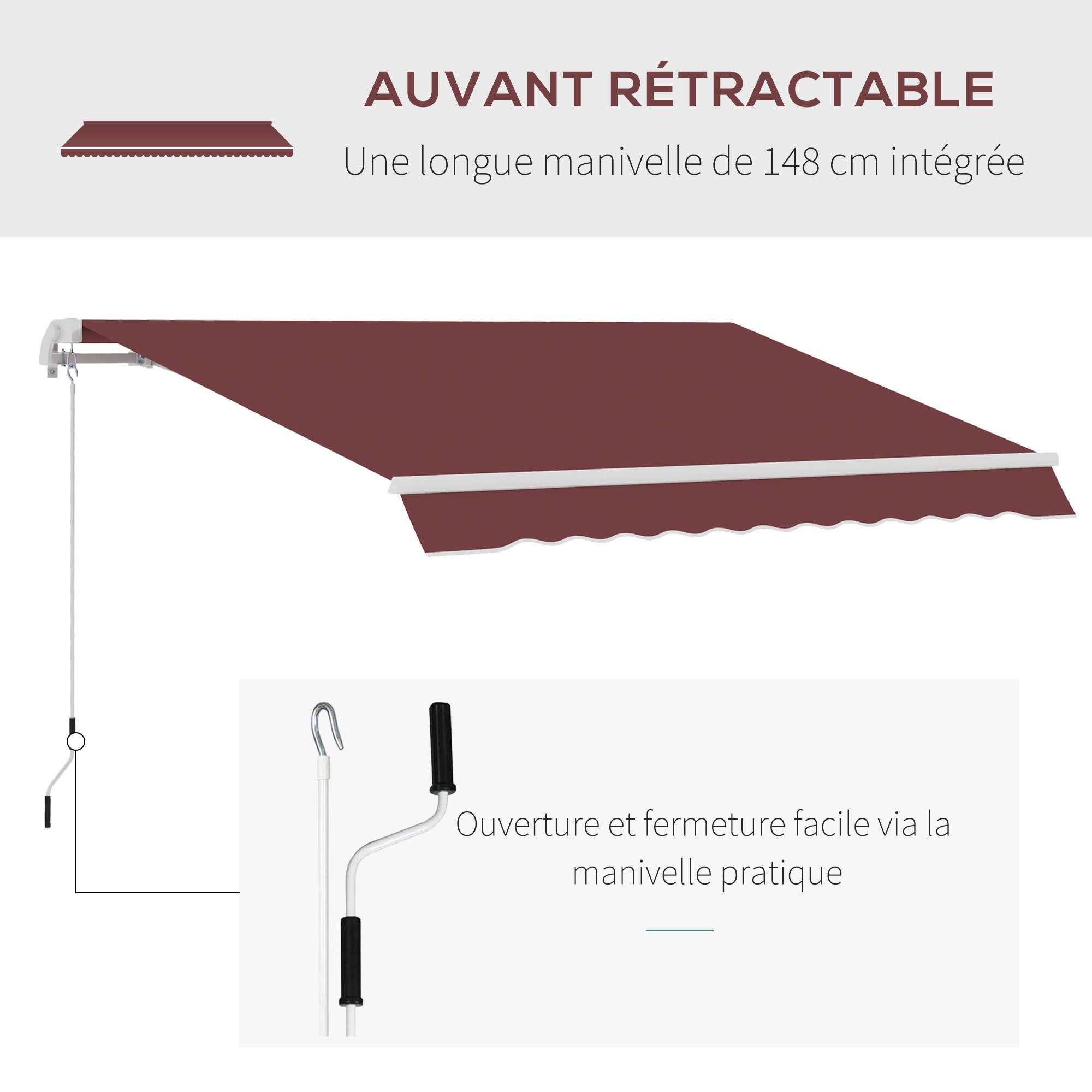Retractable Manual Awning Adjustable Angle Aluminum Waterproof Polyester 3.5 x 2.5 m Red