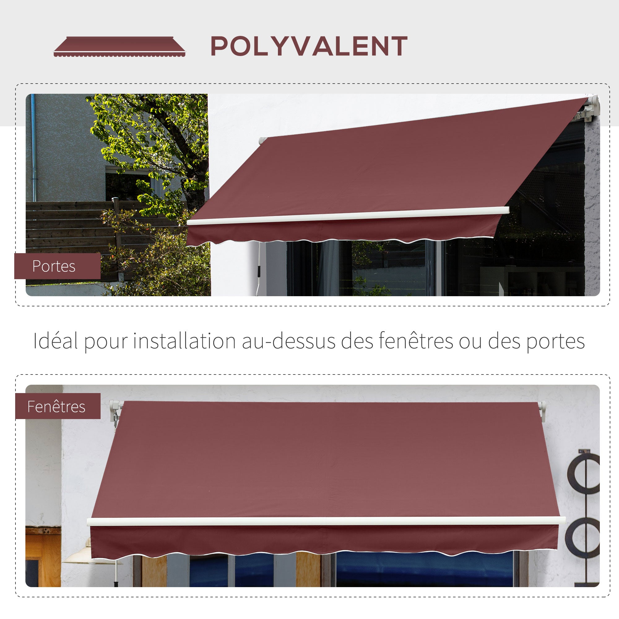 Retractable Manual Awning Adjustable Angle Aluminum Waterproof Polyester 3.5 x 2.5 m Red