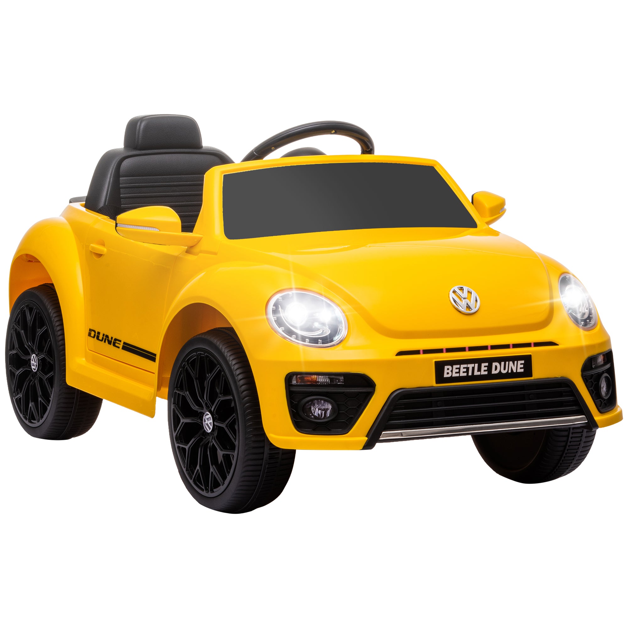 Electric Car for Children 3+ Years Volkswagen Beetle Kids Car with 12V Battery Remote Control Headlights Horn and Music Yellow