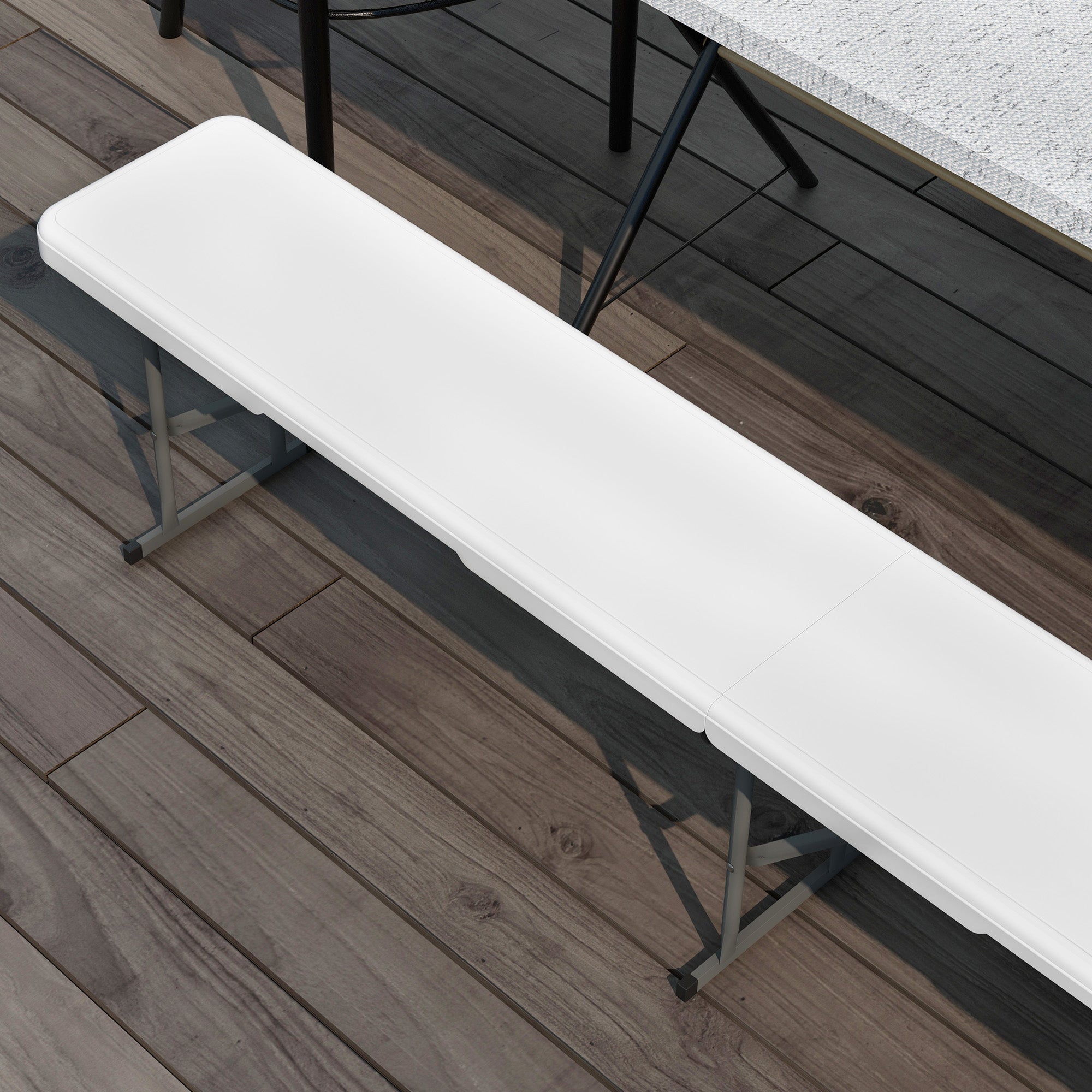 Folding Garden Bench 3-Seater Outdoor Bench with Steel Frame Load 360 kg for Patio Terrace Balcony Camping 183x28x43 cm White