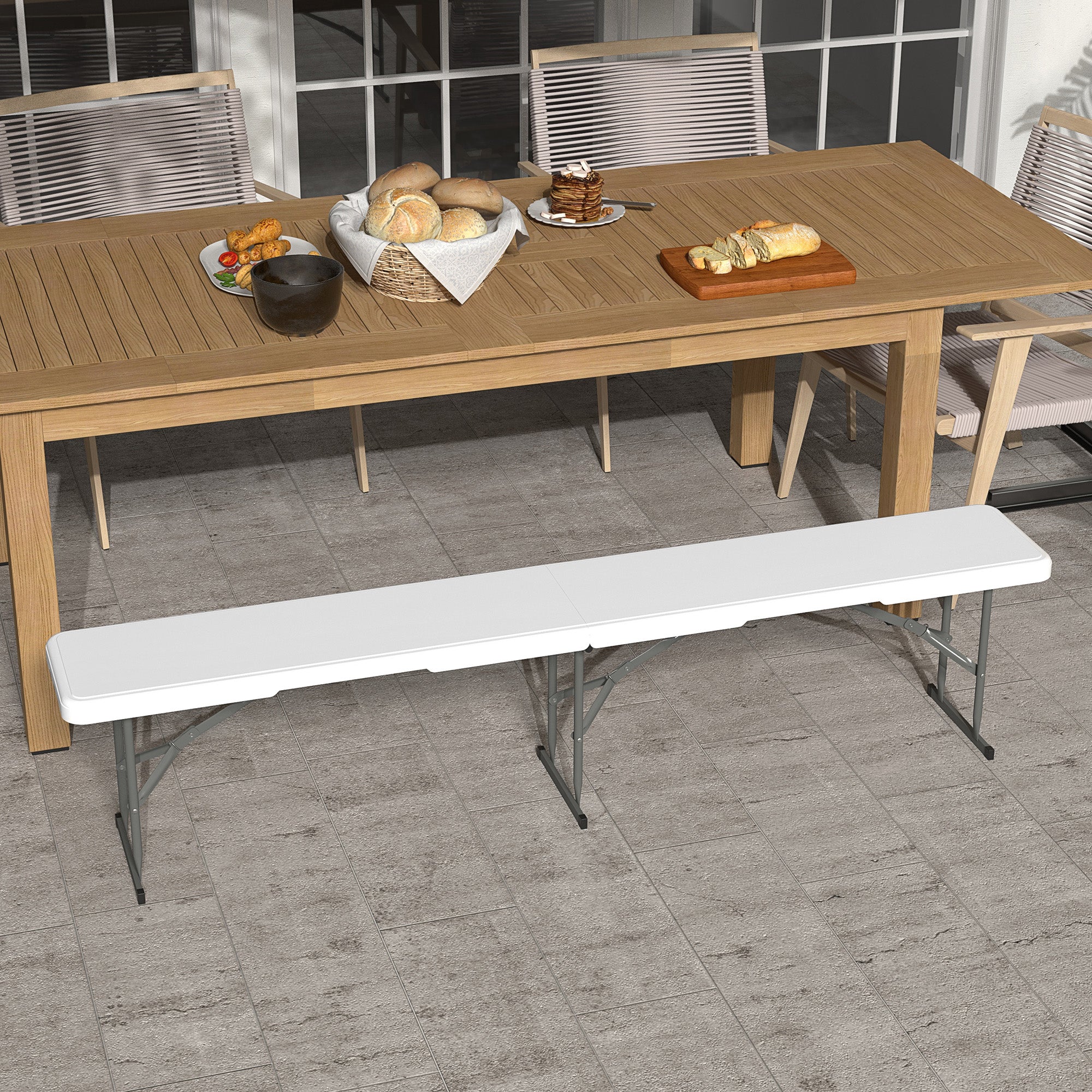 Folding Garden Bench 3-Seater Outdoor Bench with Steel Frame Load 360 kg for Patio Terrace Balcony Camping 183x28x43 cm White