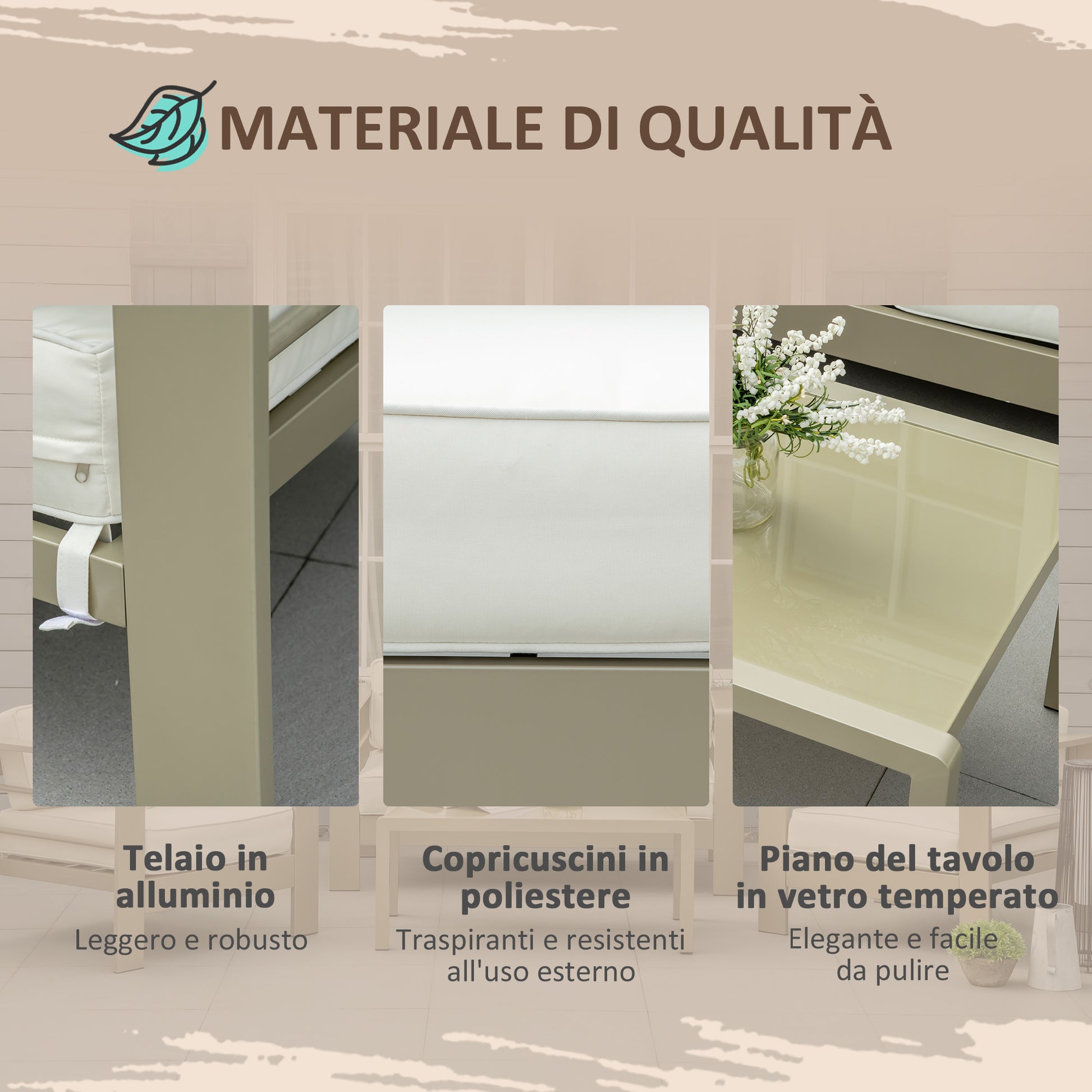 4 Piece Garden Lounge Set with Loveseat, 2 Armchairs, and Glass Top Coffee Table, Removable Padded Cushions, Gold