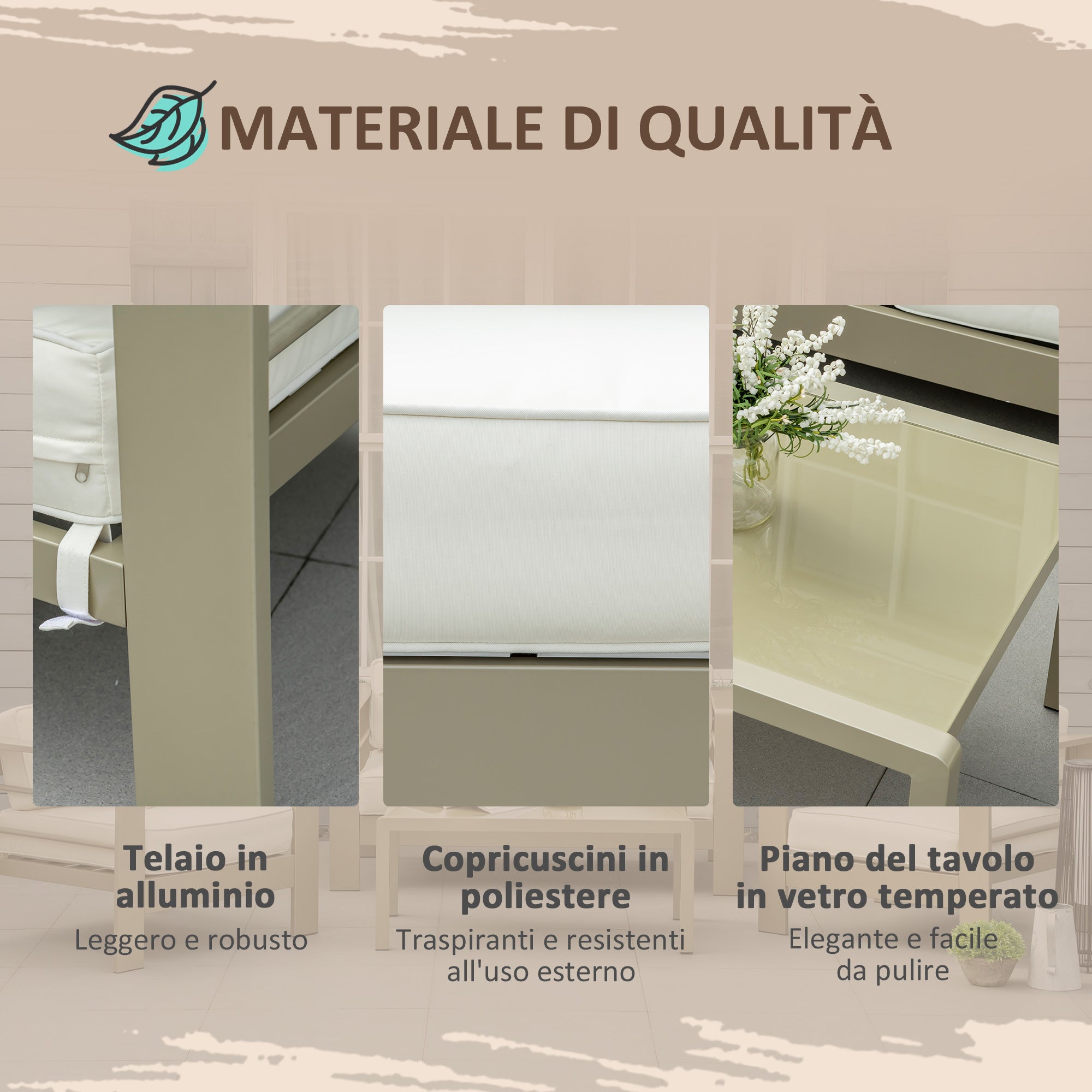 4 Piece Garden Lounge Set with Loveseat, 2 Armchairs, and Glass Top Coffee Table, Removable Padded Cushions, Gold