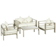 4 Piece Garden Lounge Set with Loveseat, 2 Armchairs, and Glass Top Coffee Table, Removable Padded Cushions, Gold