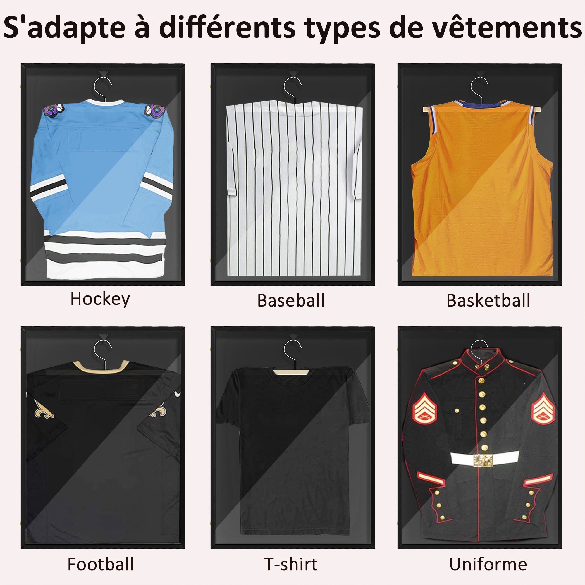 Frame box T-frame jersey frame in aluminum and UV protection acrylic, 60 x 80 cm