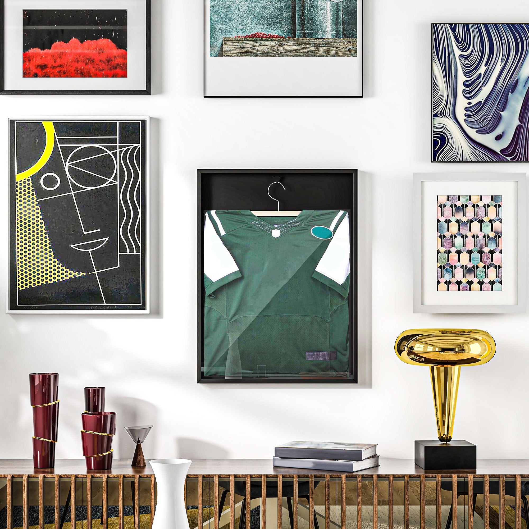 Frame box T-frame jersey frame in aluminum and UV protection acrylic, 60 x 80 cm