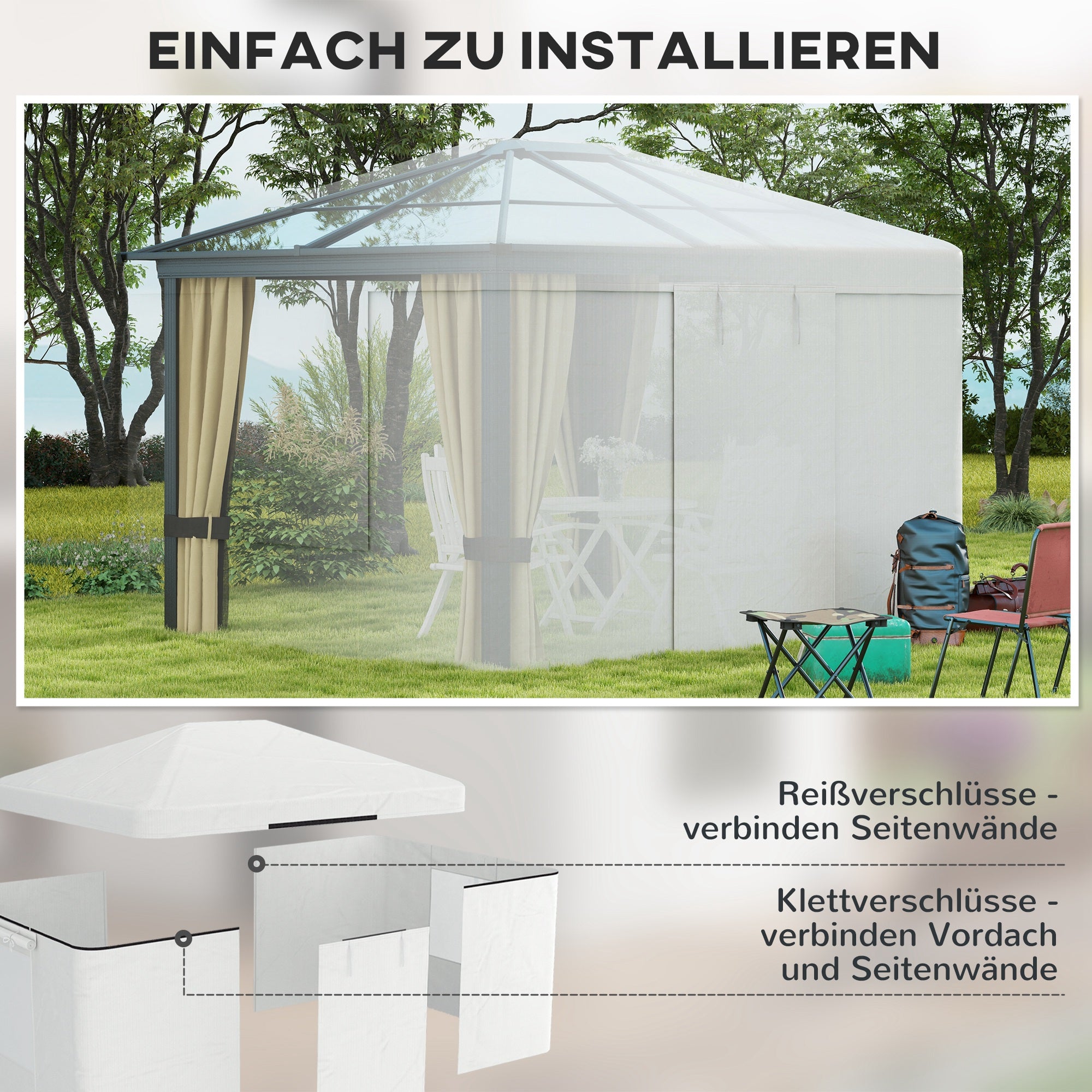 Replacement Roof Set for Garden Gazebo with 2 Side Walls, Waterproof Replacement Cover for Garden Pavilion, Garden Tent, White