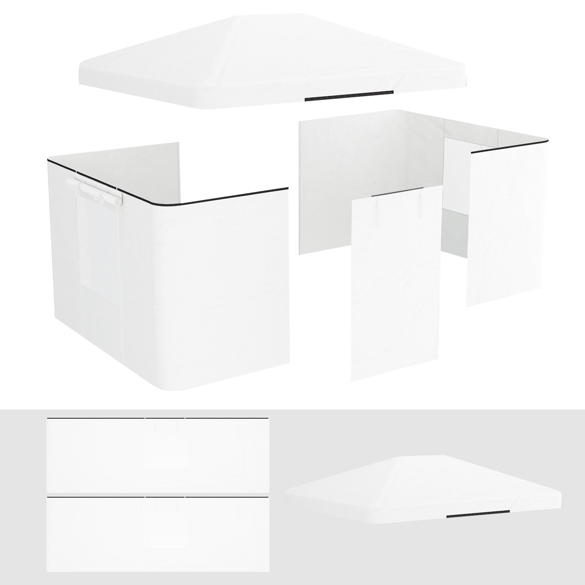 Replacement Roof Set for Garden Gazebo with 2 Side Walls, Waterproof Replacement Cover for Garden Pavilion, Garden Tent, White