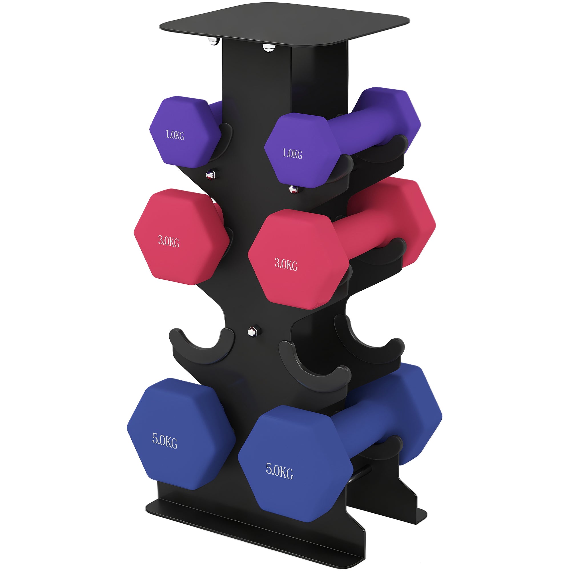 SPORTNOW 6-Piece Hex Dumbbell Set with Stand — Non-Slip Grip, 1–5 kg (2.2–11.0 lb) for Home & Gym