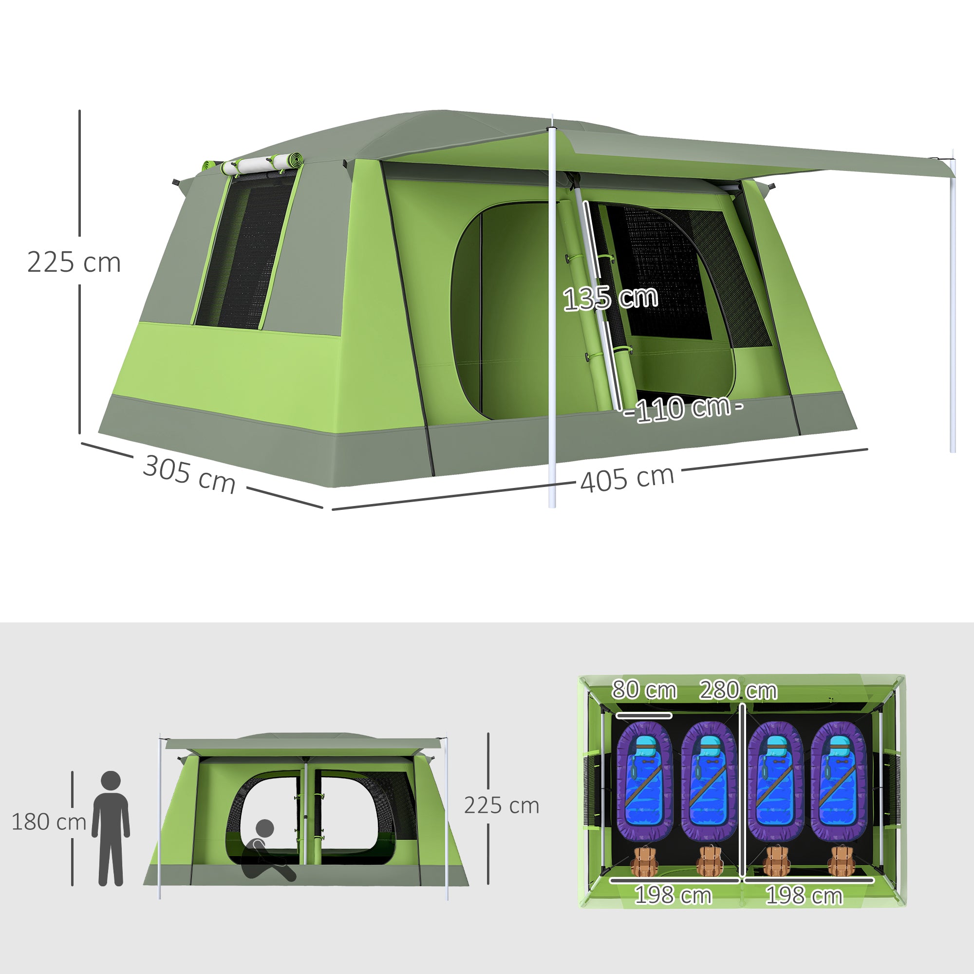 Camping Tent for 4-8 People Light, Stable Waterproof Tunnel Tent with Canopy, Windows, Hooks, Side Pocket, Family Tent with 2000mm Water Column Tent for Camping Travel Trekking