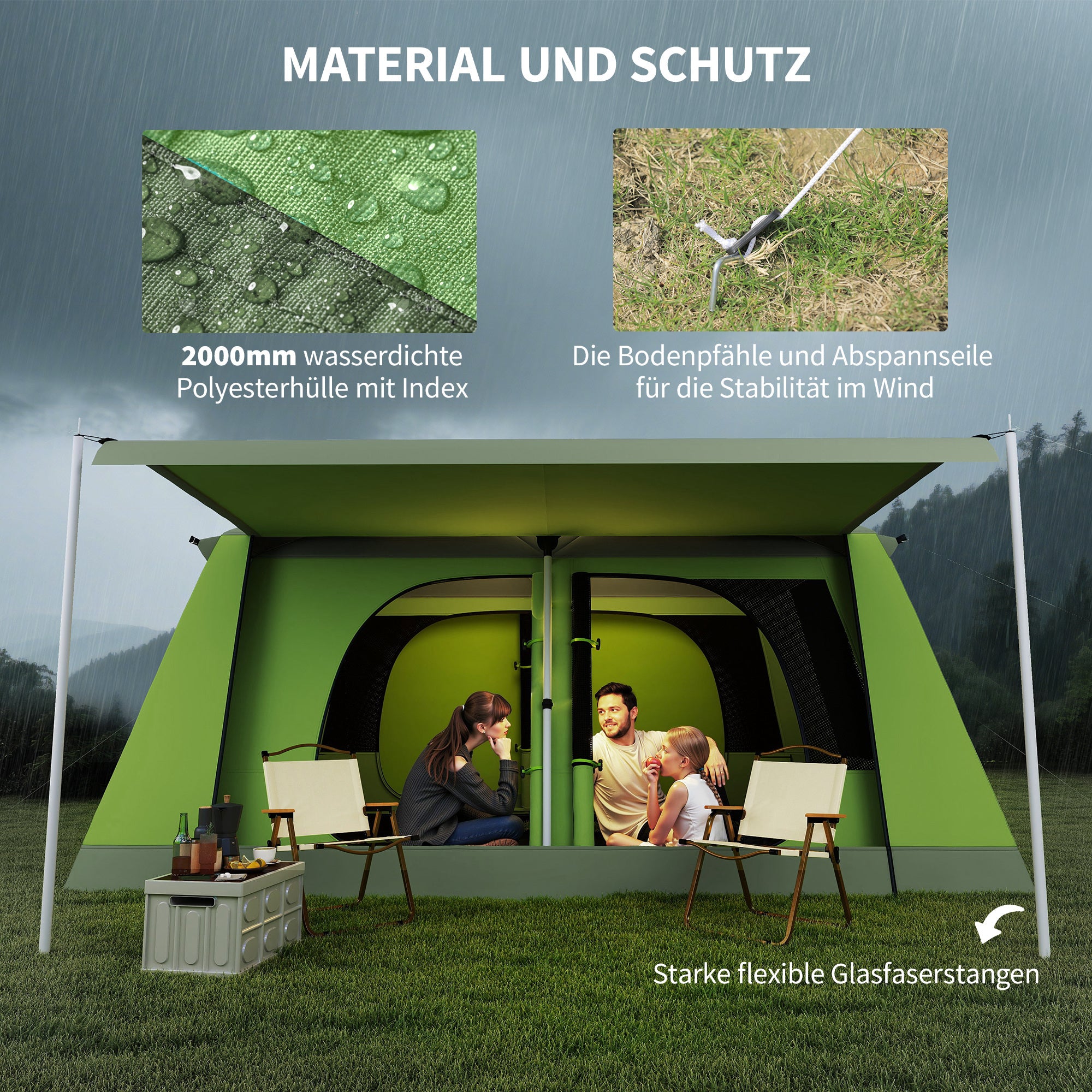 Camping Tent for 4-8 People Light, Stable Waterproof Tunnel Tent with Canopy, Windows, Hooks, Side Pocket, Family Tent with 2000mm Water Column Tent for Camping Travel Trekking