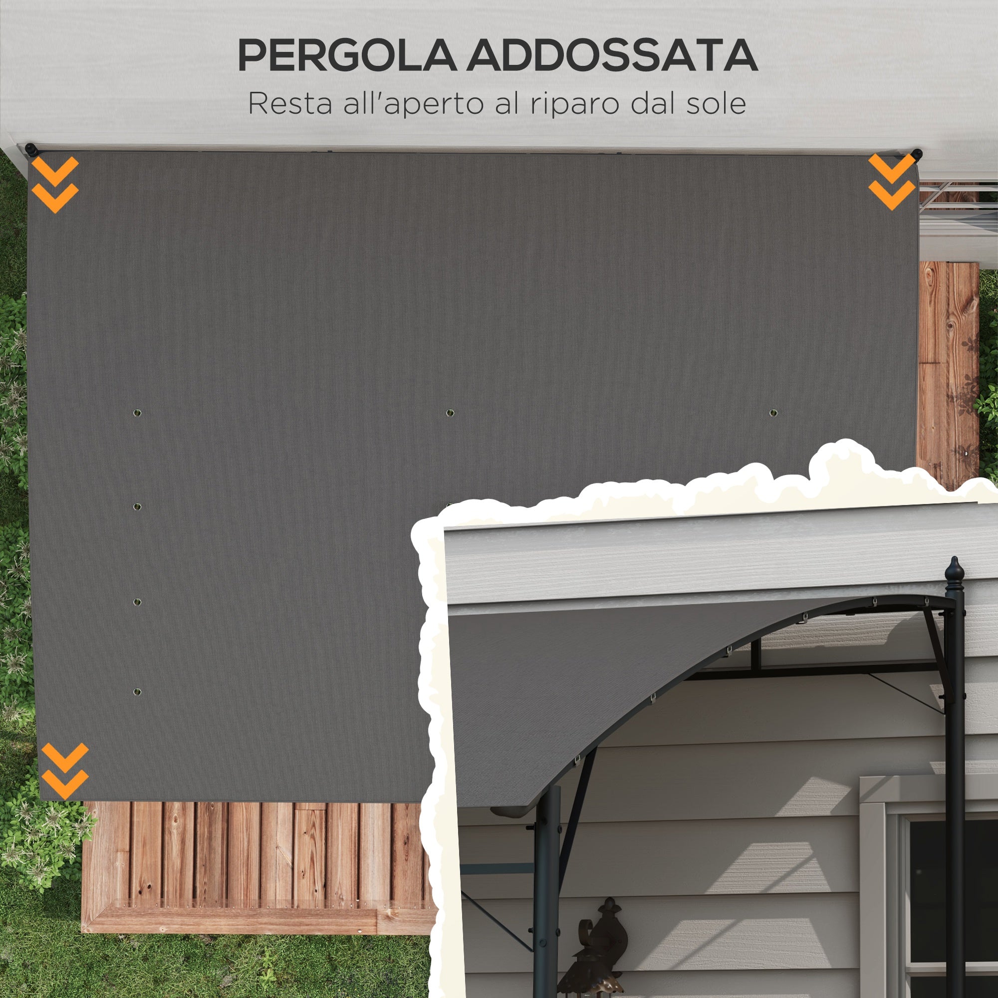 Pergola Gazebo with 12 Drainage Holes, Metal Pergola with Polyester Canopy, 8 Expansion Screws and 8 Ground Stakes, 400x296x200/262 cm, Dark Gray