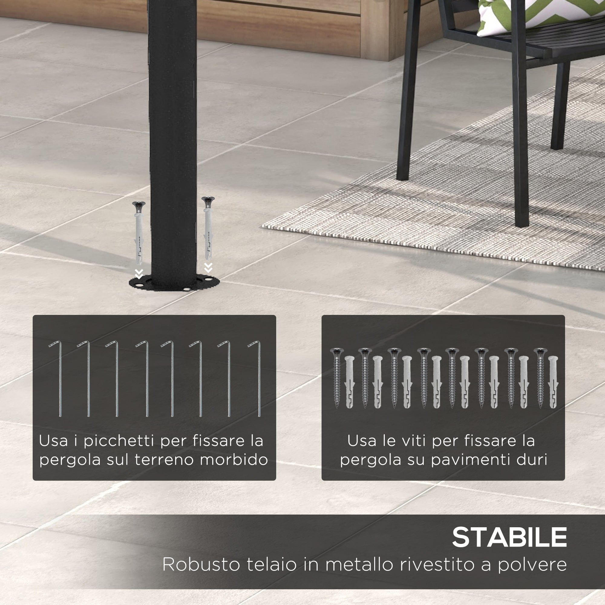 Pergola Gazebo with 12 Drainage Holes, Metal Pergola with Polyester Canopy, 8 Expansion Screws and 8 Ground Stakes, 400x296x200/262 cm, Dark Gray