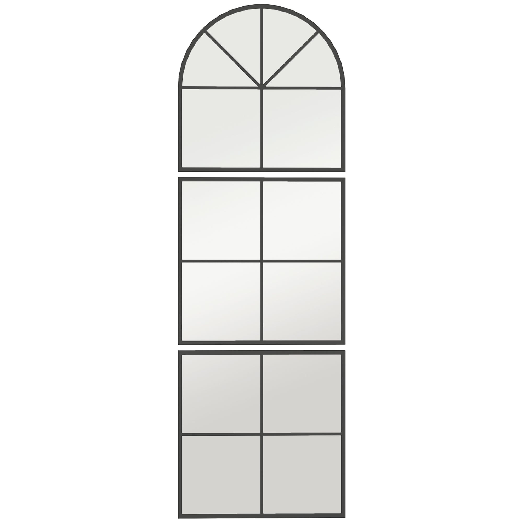 Wall Mirror 60 x 180 cm three-part, arched mirror with metal frame, decorative hanging mirror, window mirror for bathroom living room Black