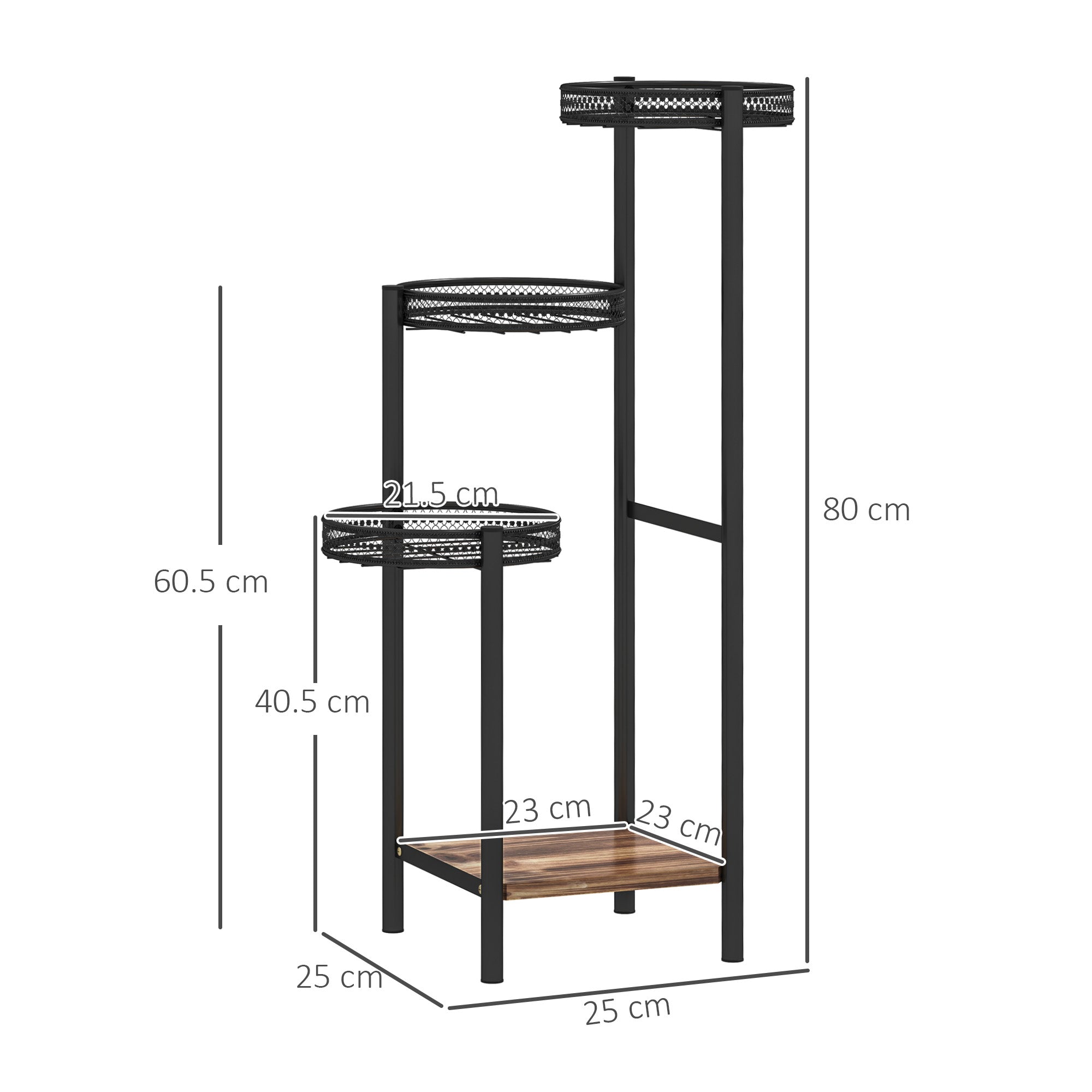 4-Tier Plant Stand Corner Plant Shelf Steel Plant Stand for Pots Indoor and Outdoor 25x25x80 cm Black