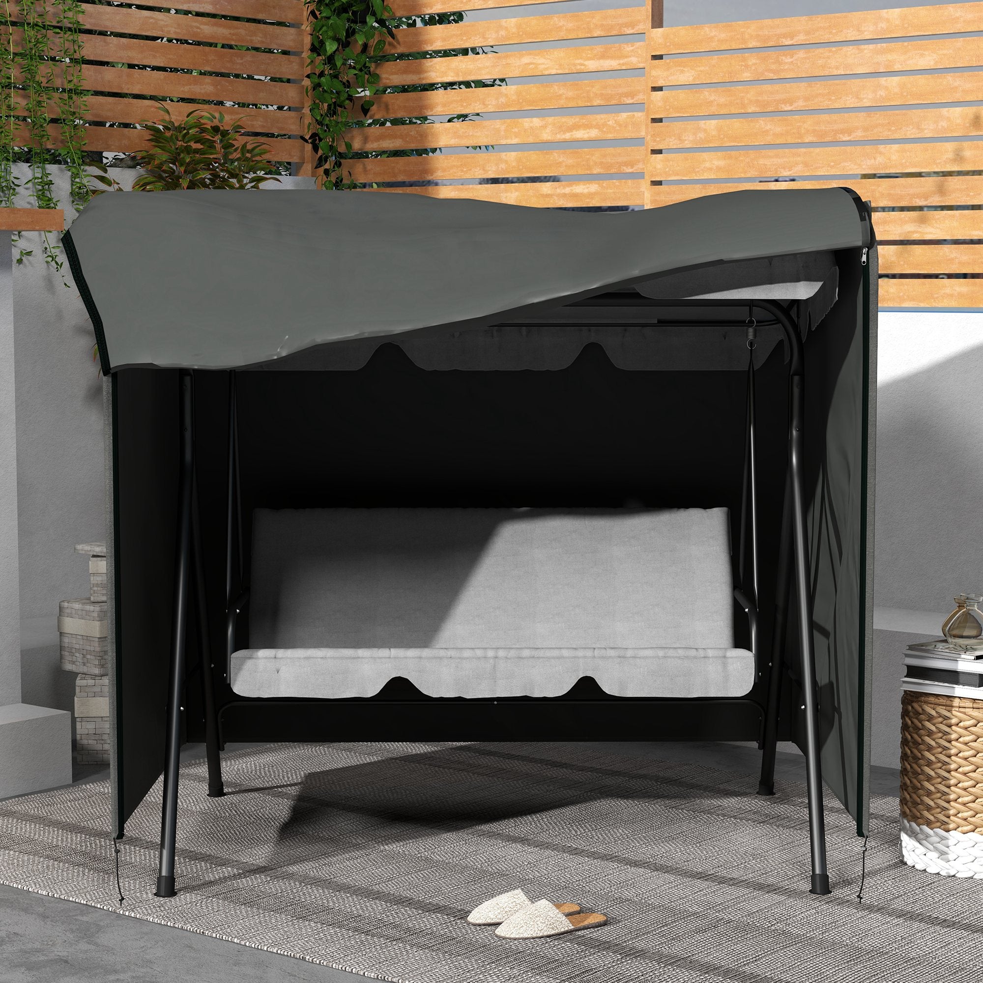 Hollywood Swing Cover 3 Seater, Water Repellent Winterproof Protective Cover for Garden Swing, UV Resistant Tarpaulin, Cover, Tear-Resistant 420D Oxford Fabric, 177x114x152cm Dark Gray