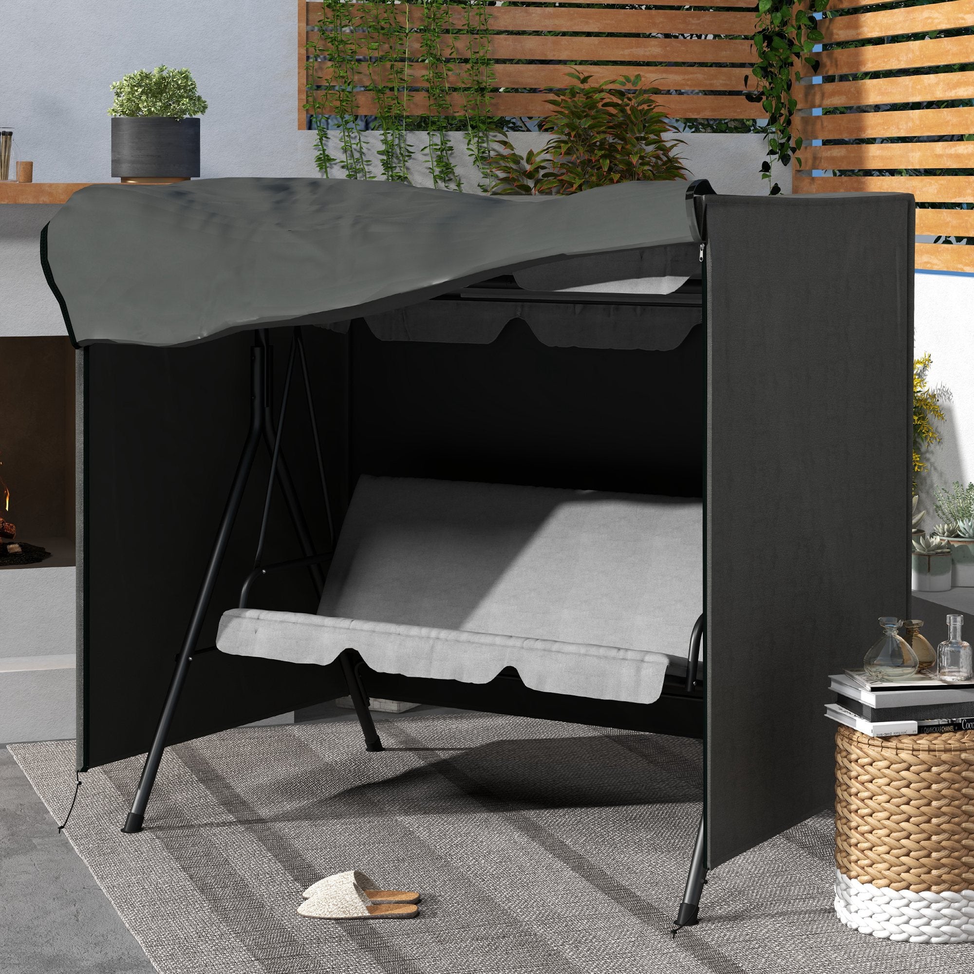 Hollywood Swing Cover 3 Seater, Water Repellent Winterproof Protective Cover for Garden Swing, UV Resistant Tarpaulin, Cover, Tear-Resistant 420D Oxford Fabric, 177x114x152cm Dark Gray