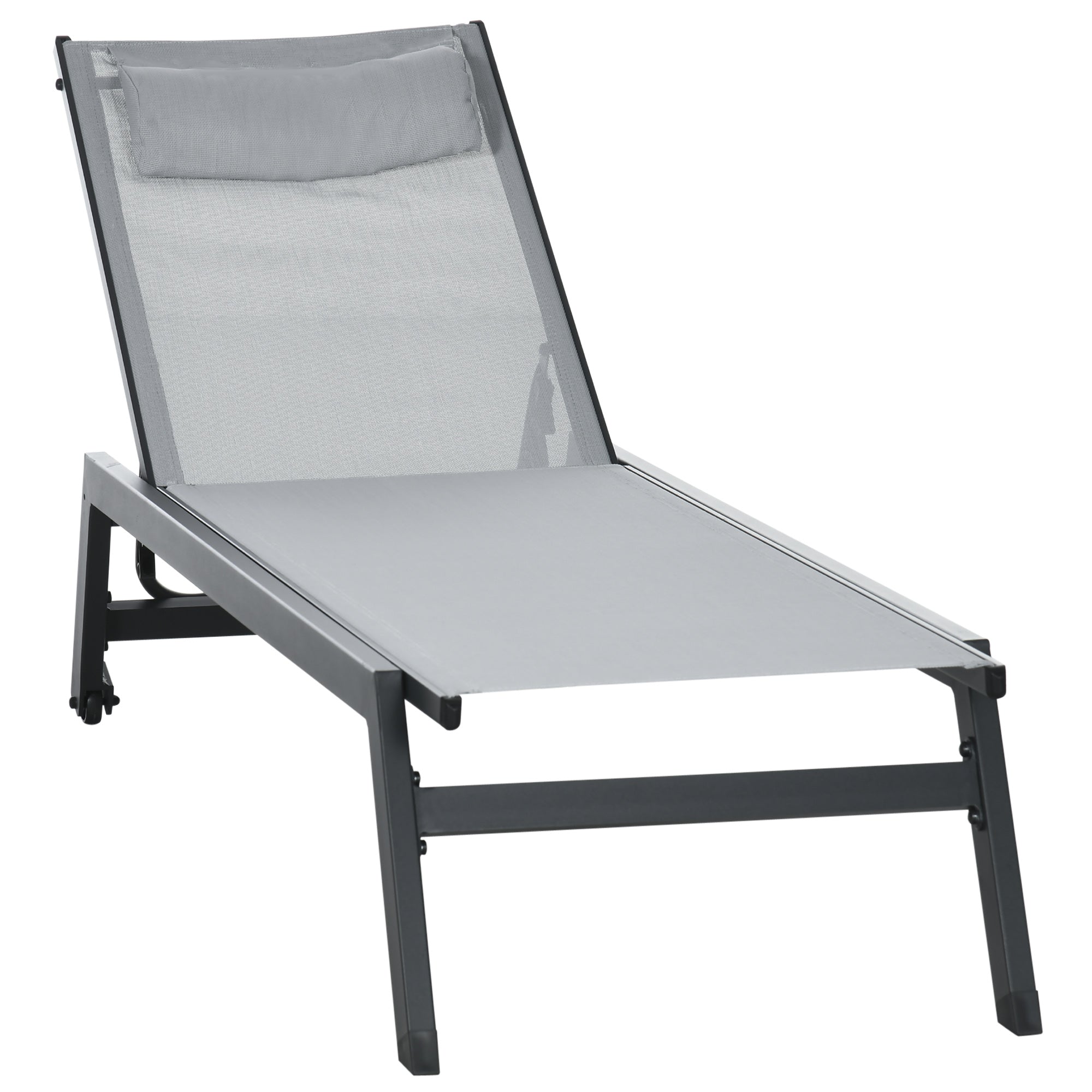 Aluminum and Textilene Sun Lounger with Wheels and Adjustable Multi-Position Backrest Light Gray