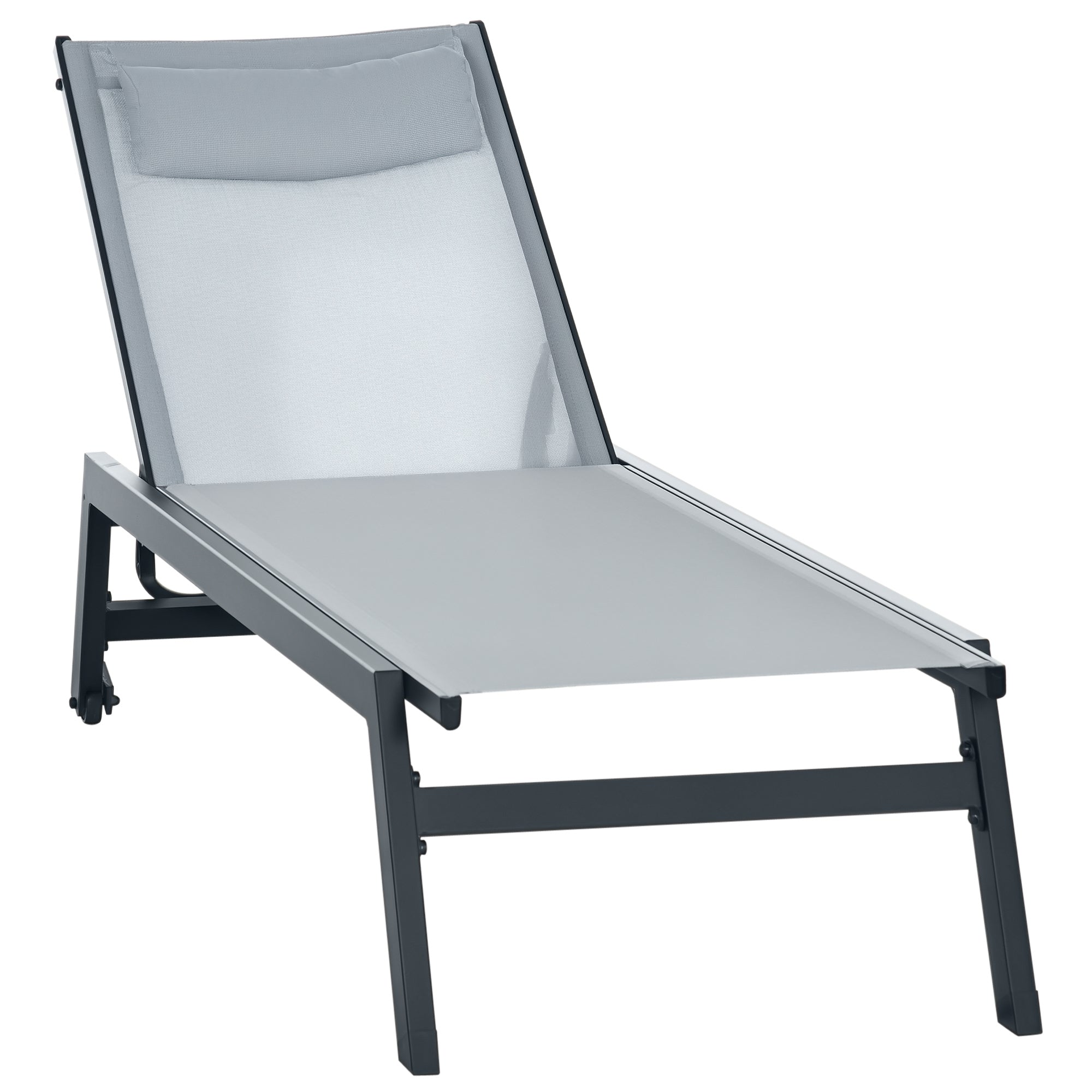 Aluminum and Textilene Sun Lounger with Wheels and Adjustable Multi-Position Backrest Light Gray