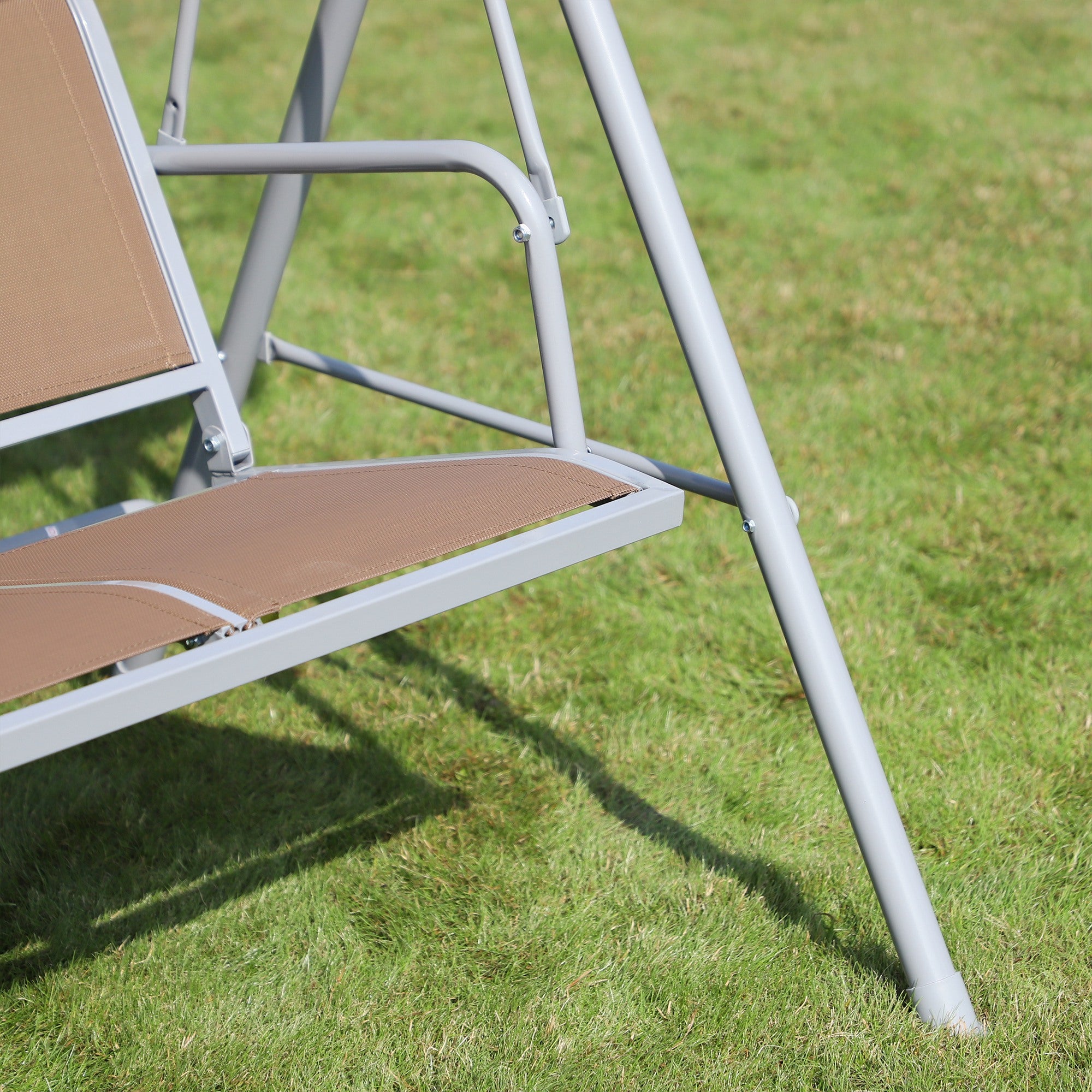 Garden Swing 3-Seater Outdoor Swing with Adjustable Canopy Breathable Backrest and Metal Frame for Terrace Balcony Load 529 lbs 67.3x42.5x60.6 inches Brown